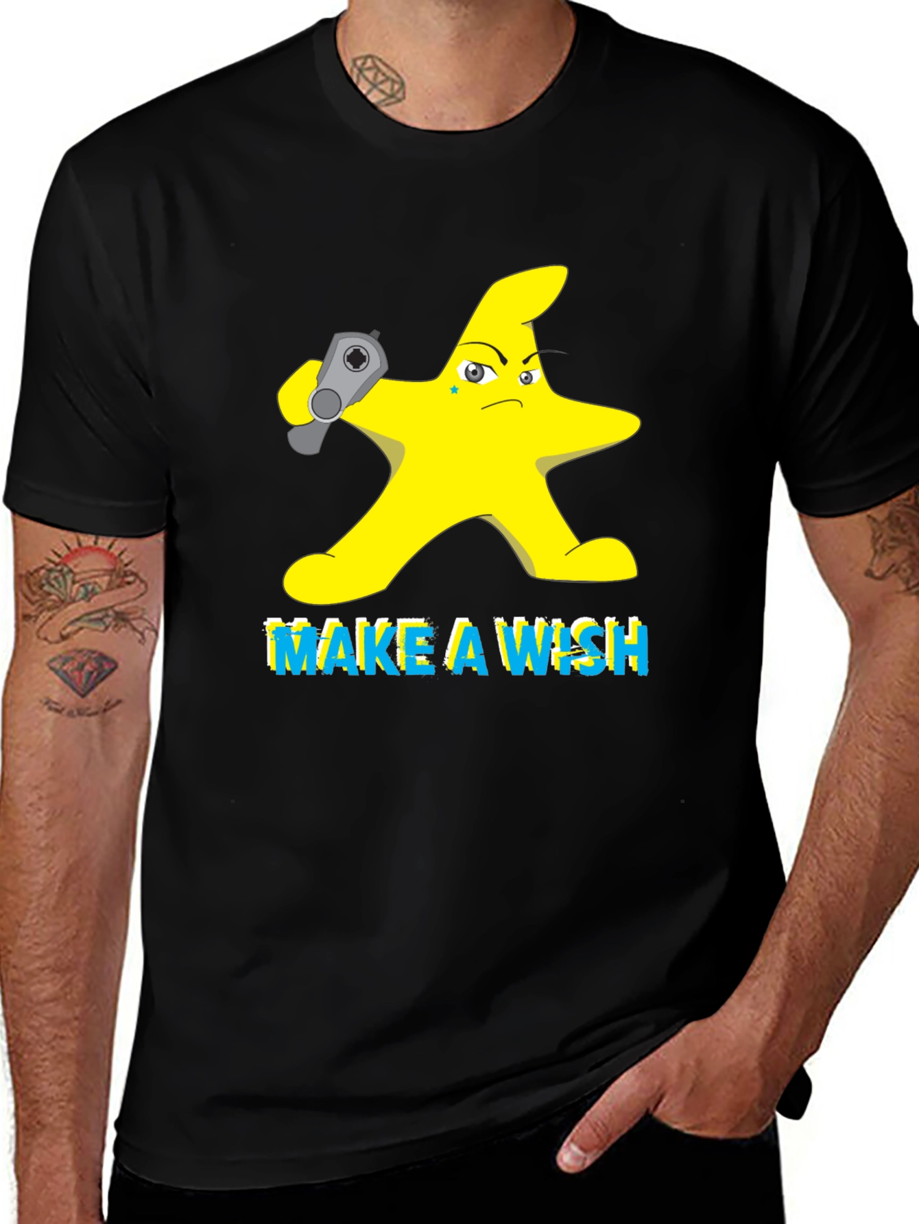 Variant 30 of Make a Wish Star Graphic Tee - Black Cotton T-Shirt