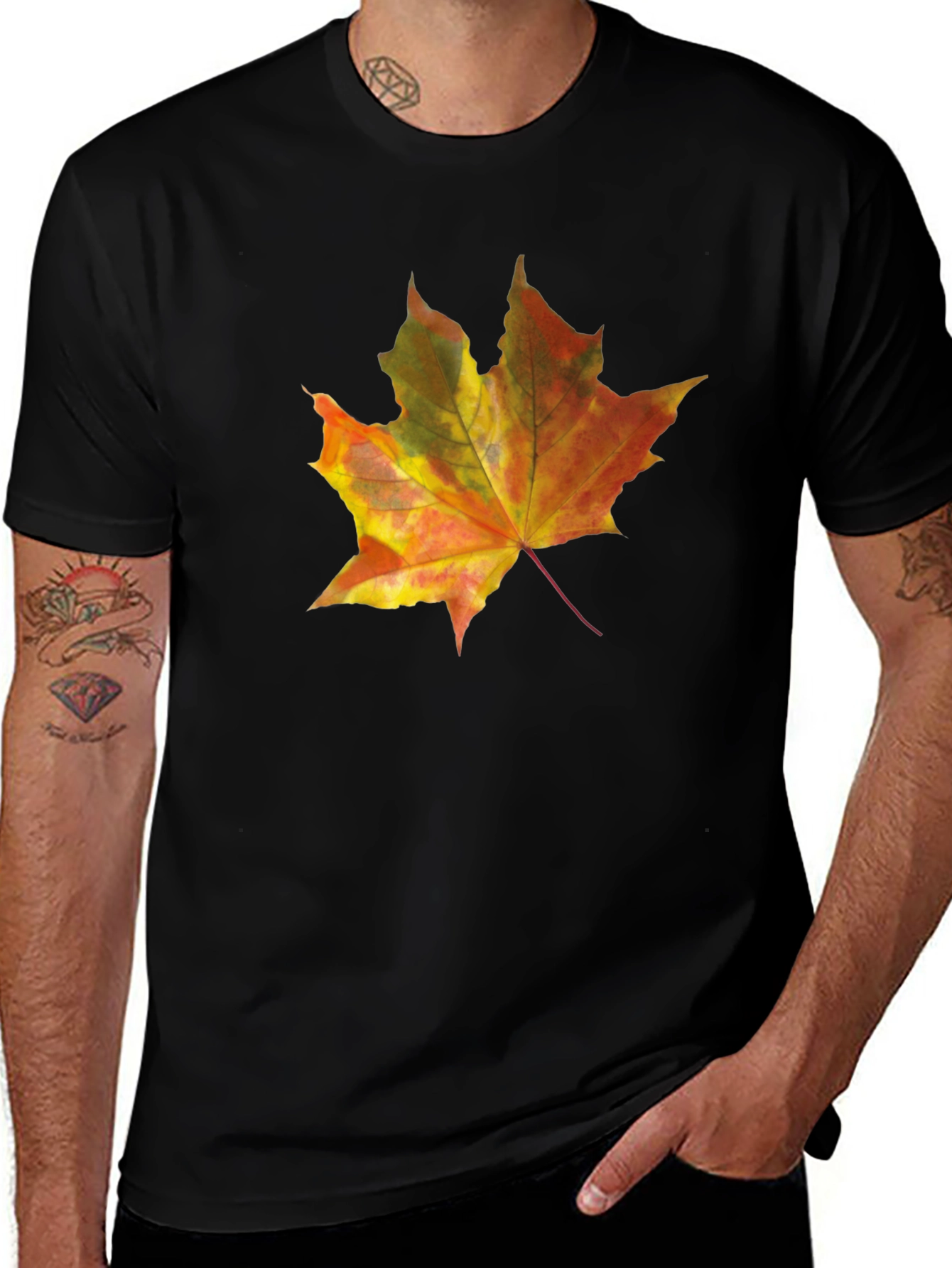 Variant 25 of Autumn Leaf Graphic Tee - Men's Black T-Shirt
