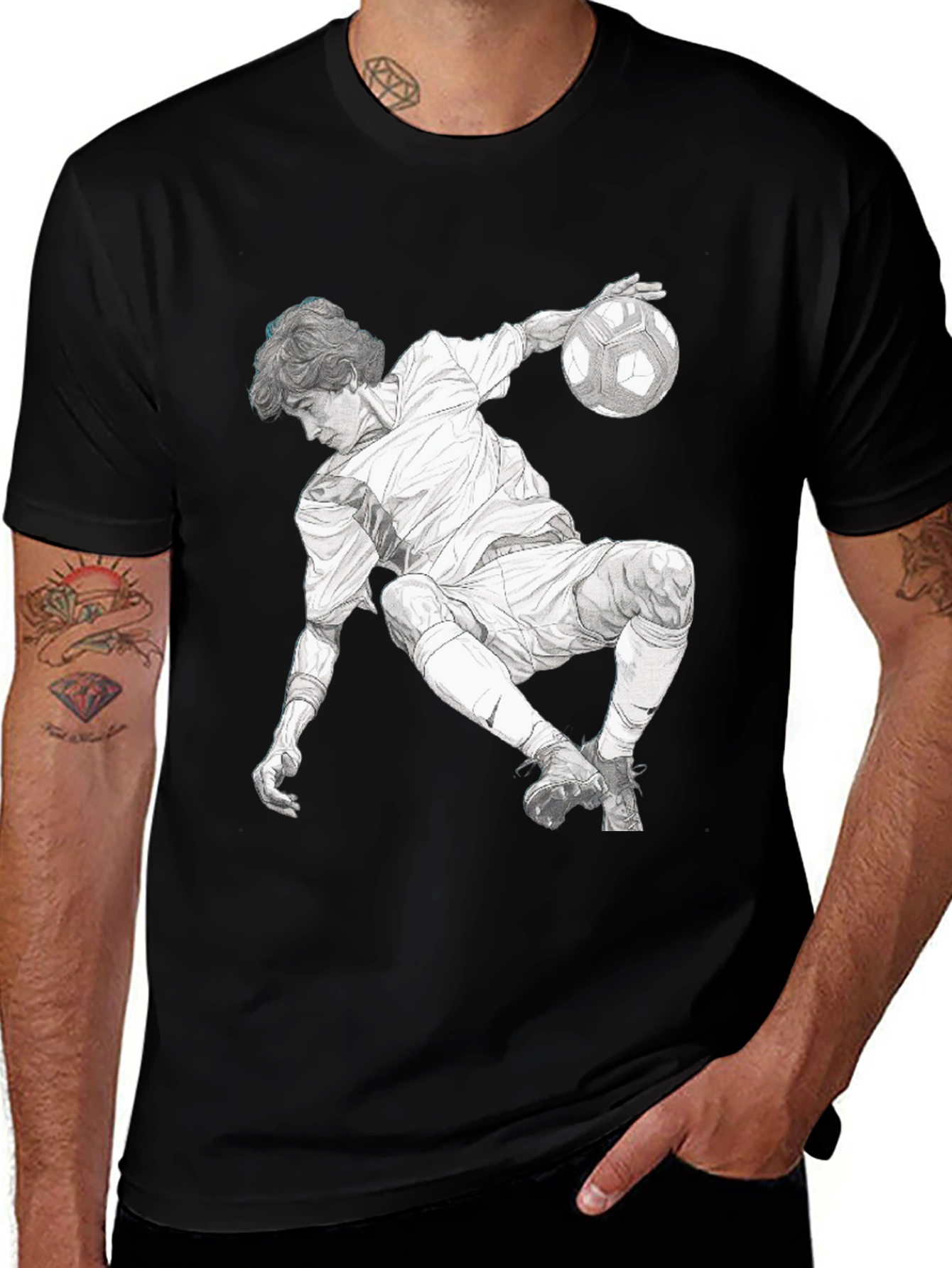 Variant 7 of Soccer Player Graphic T-Shirt - Black Cotton Tee