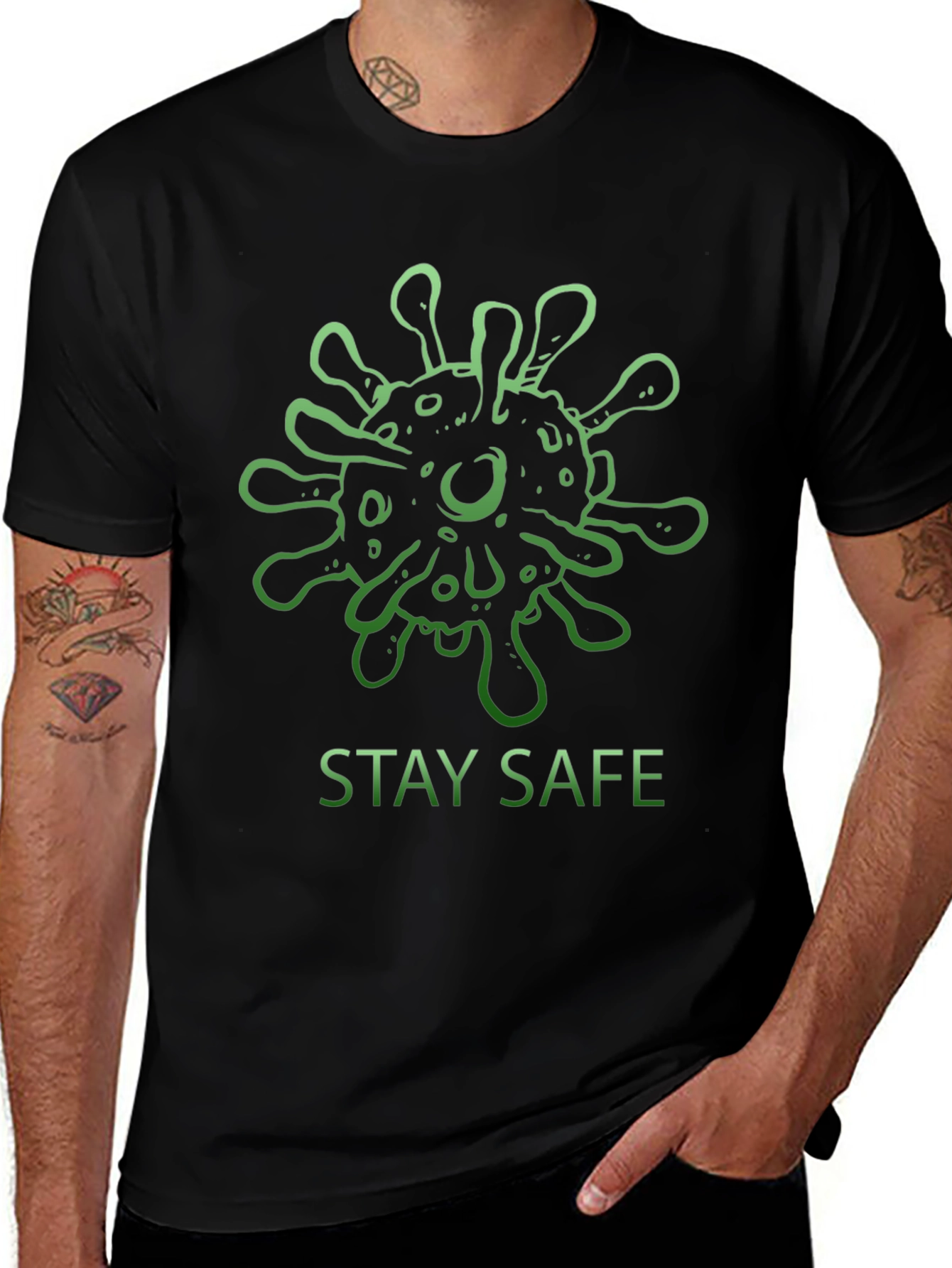 Variant 26 of Stay Safe Tee: Virus Graphic Black T-Shirt