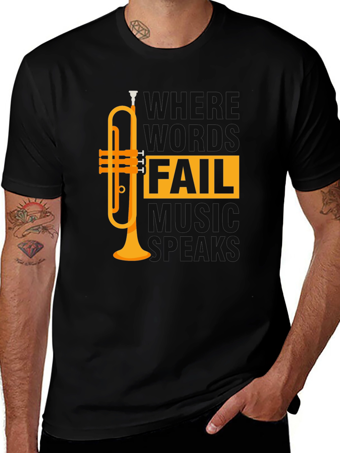 Variant 17 of Music Speaks T-Shirt - Trumpet Design - Unisex Tee