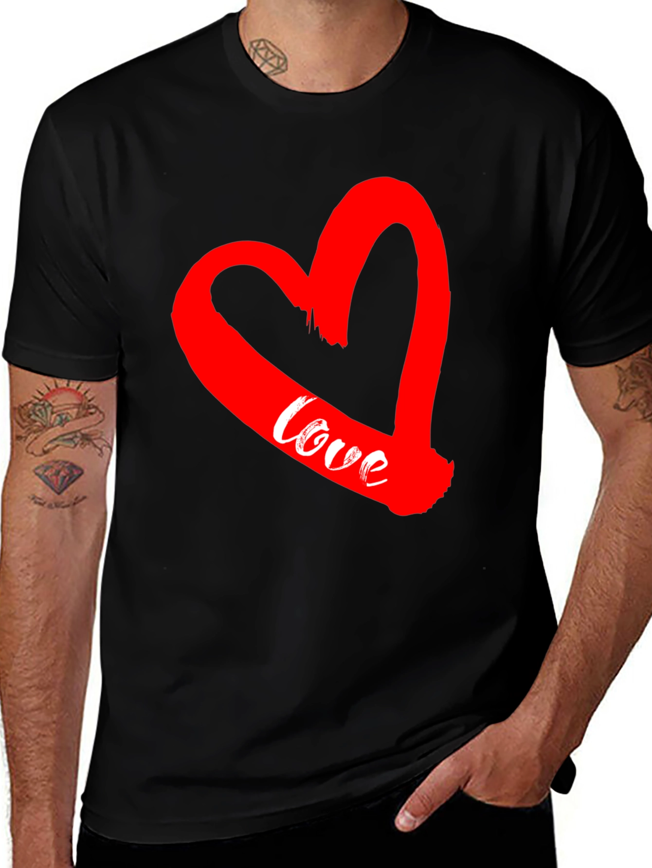 Variant 7 of Love Heart Graphic Tee - Men's Black Short Sleeve T-Shirt
