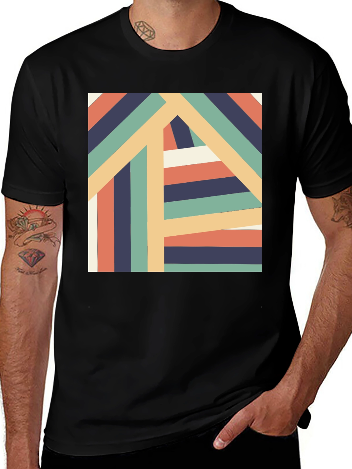 Variant 16 of Retro Geometric Striped Tee - Modern Art Shirt