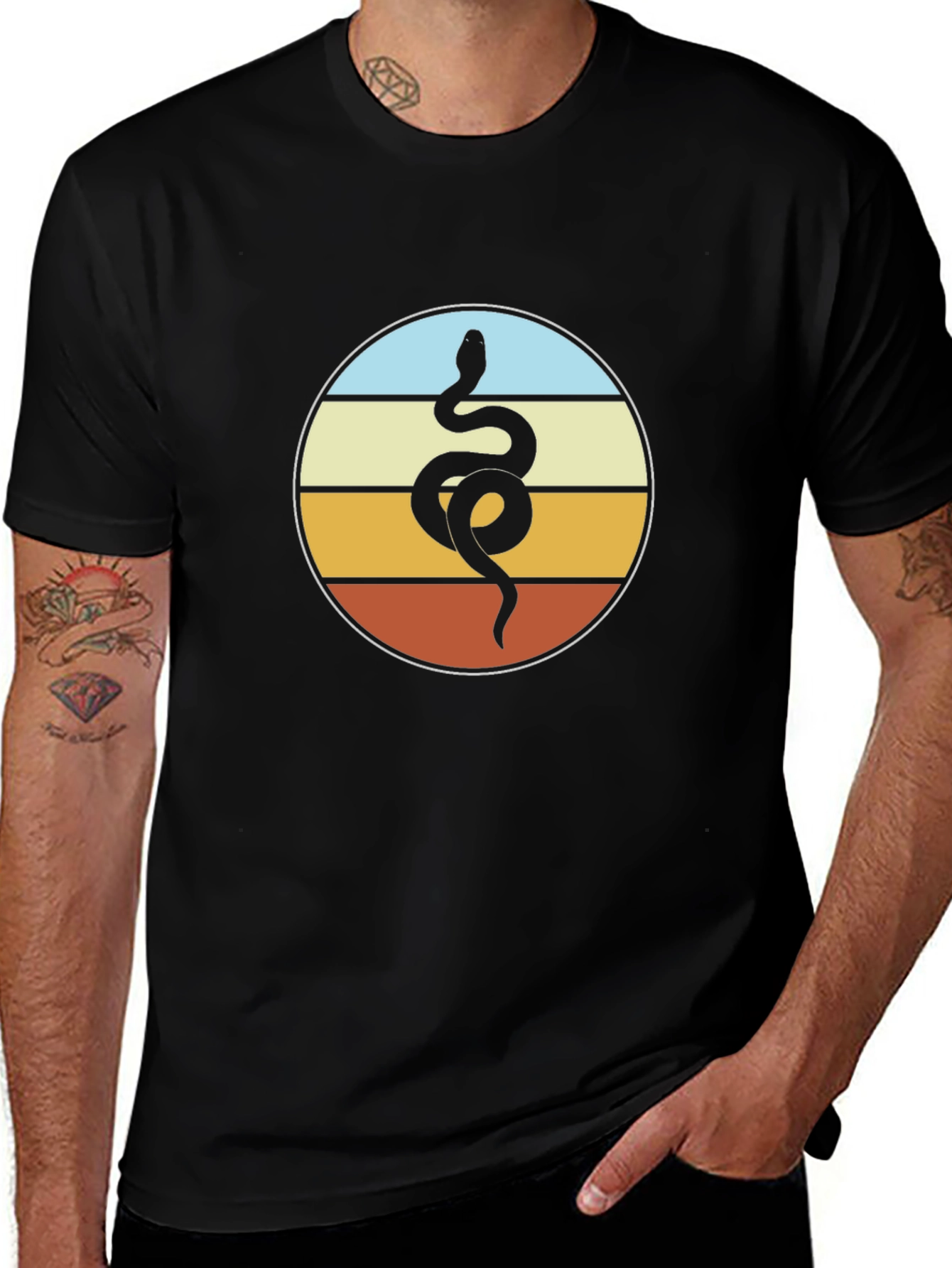 Variant 12 of Retro Snake Graphic Tee - Black Cotton T-Shirt