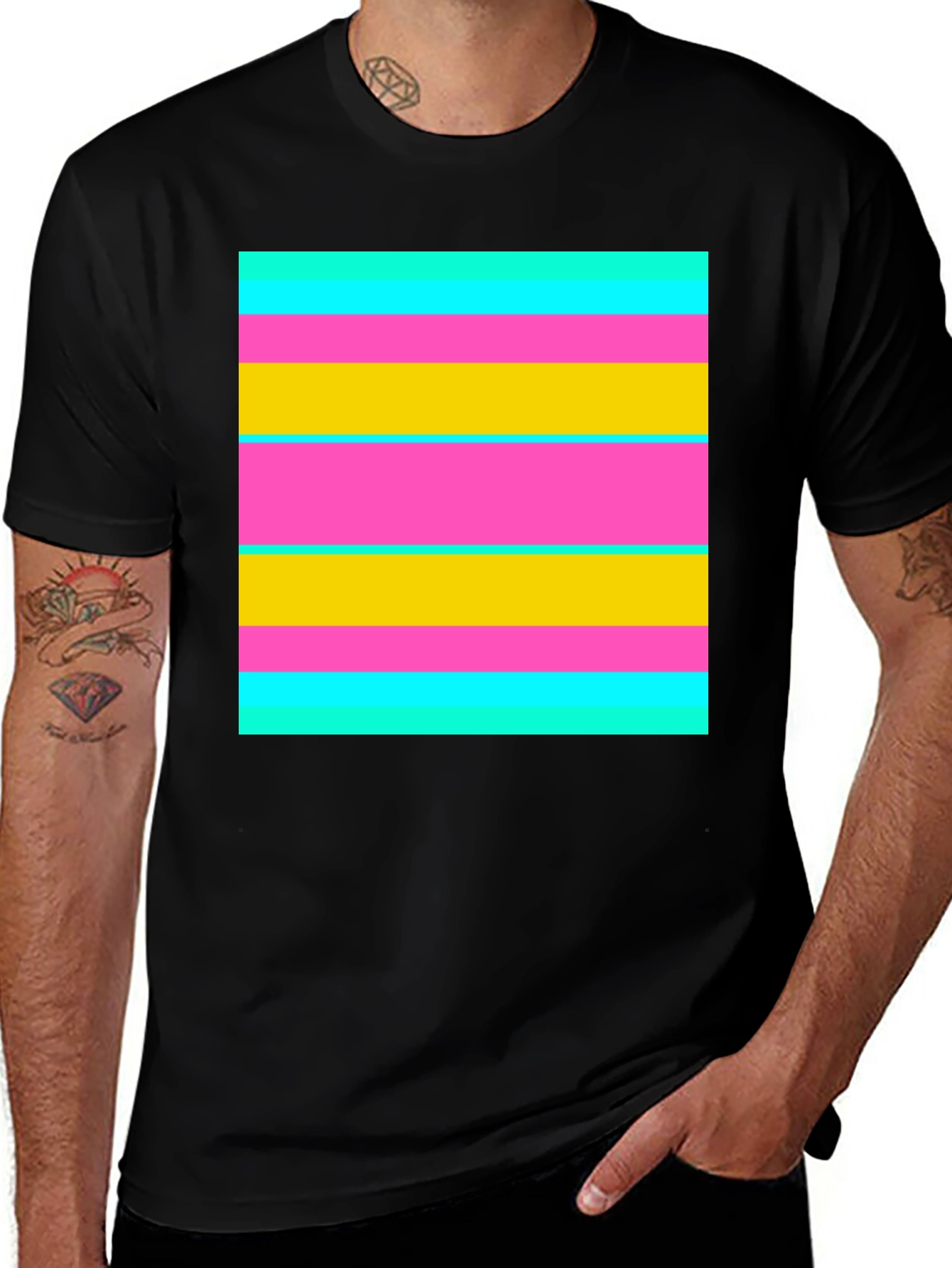Variant 17 of Vibrant Striped Graphic Tee - Men's Black T-Shirt