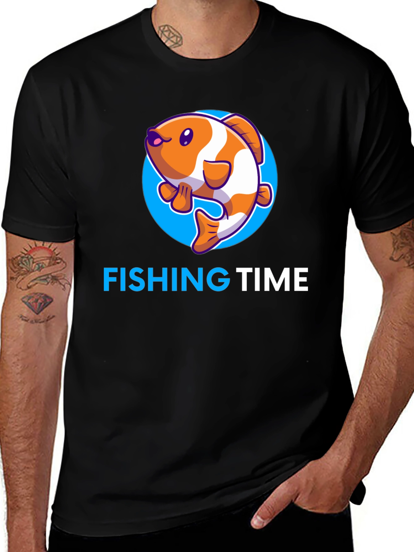 Variant 17 of Fishing Time Graphic Tee - Black Cotton Shirt