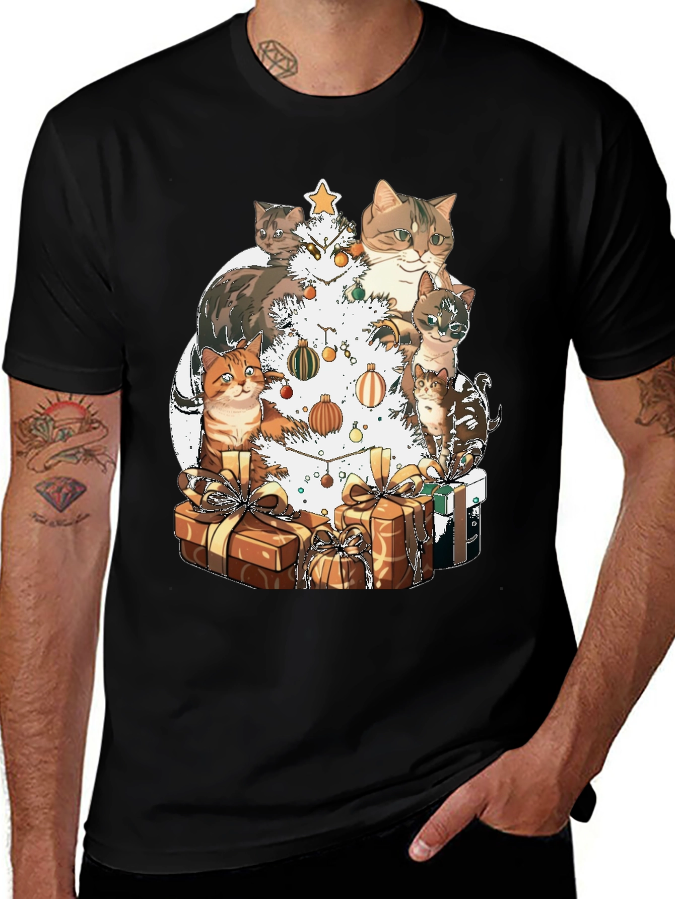Variant 11 of Festive Cat Christmas Tree T-Shirt