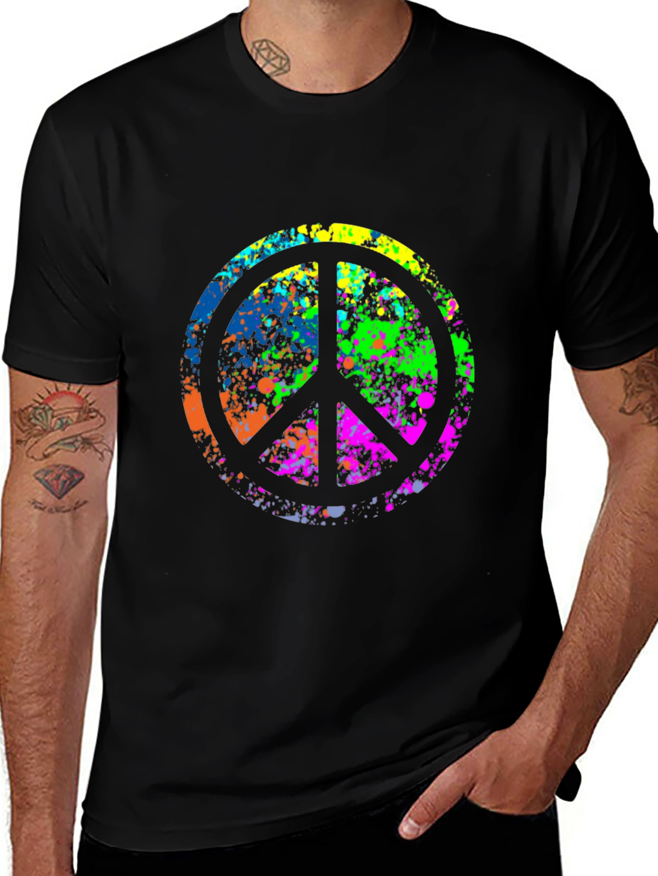 Variant 23 of Peace Sign Splatter Graphic Tee - Black