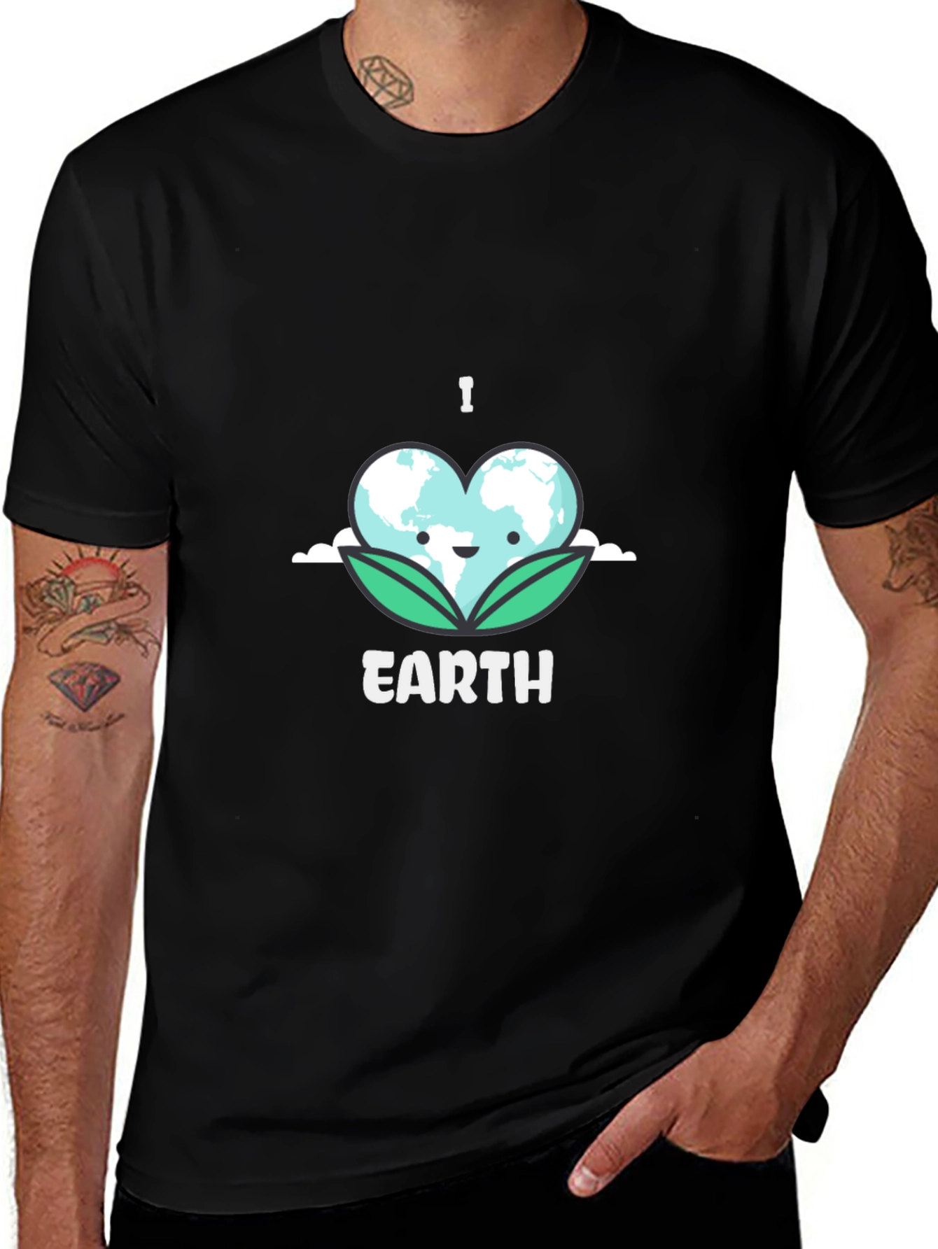 I Love Earth Graphic Tee - Black Cotton T-Shirt