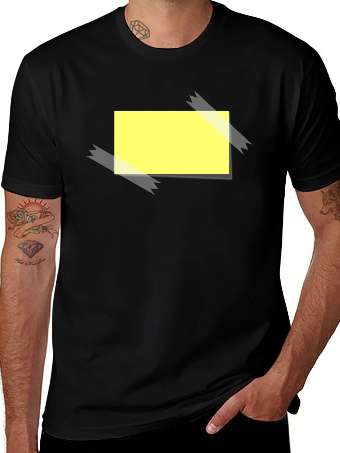 Variant 26 of Men's Black T-Shirt with Yellow Sticky Note Design