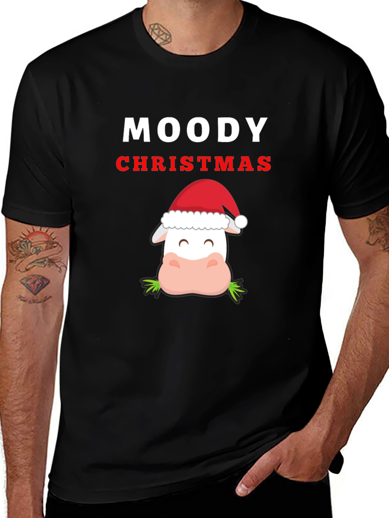 Moody Christmas Cow T-Shirt - Holiday Humor Tee