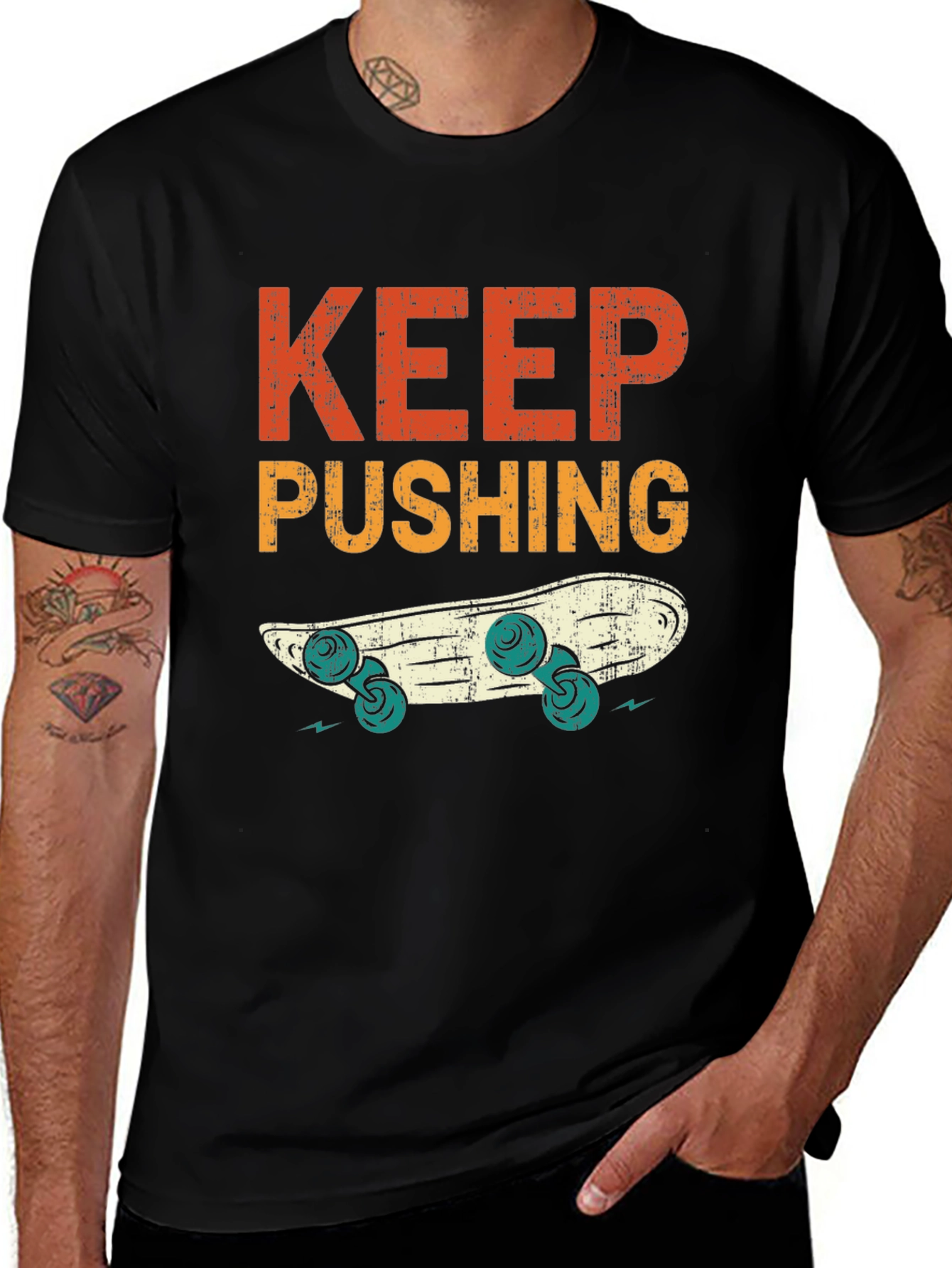 Variant 15 of Keep Pushing Skateboard Graphic T-Shirt - Black