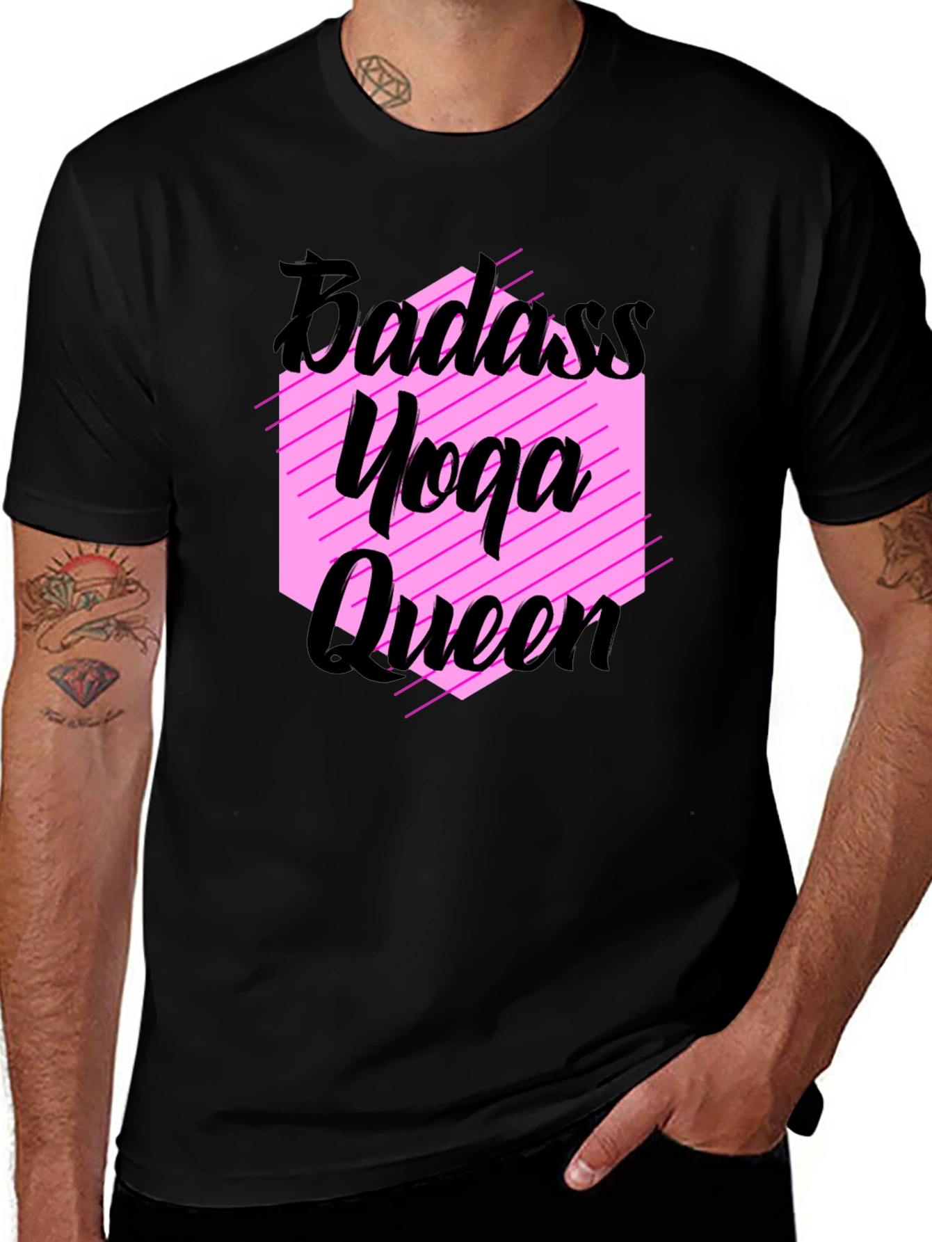 Variant 25 of Badass Yoga Queen Graphic Tee - Black T-Shirt