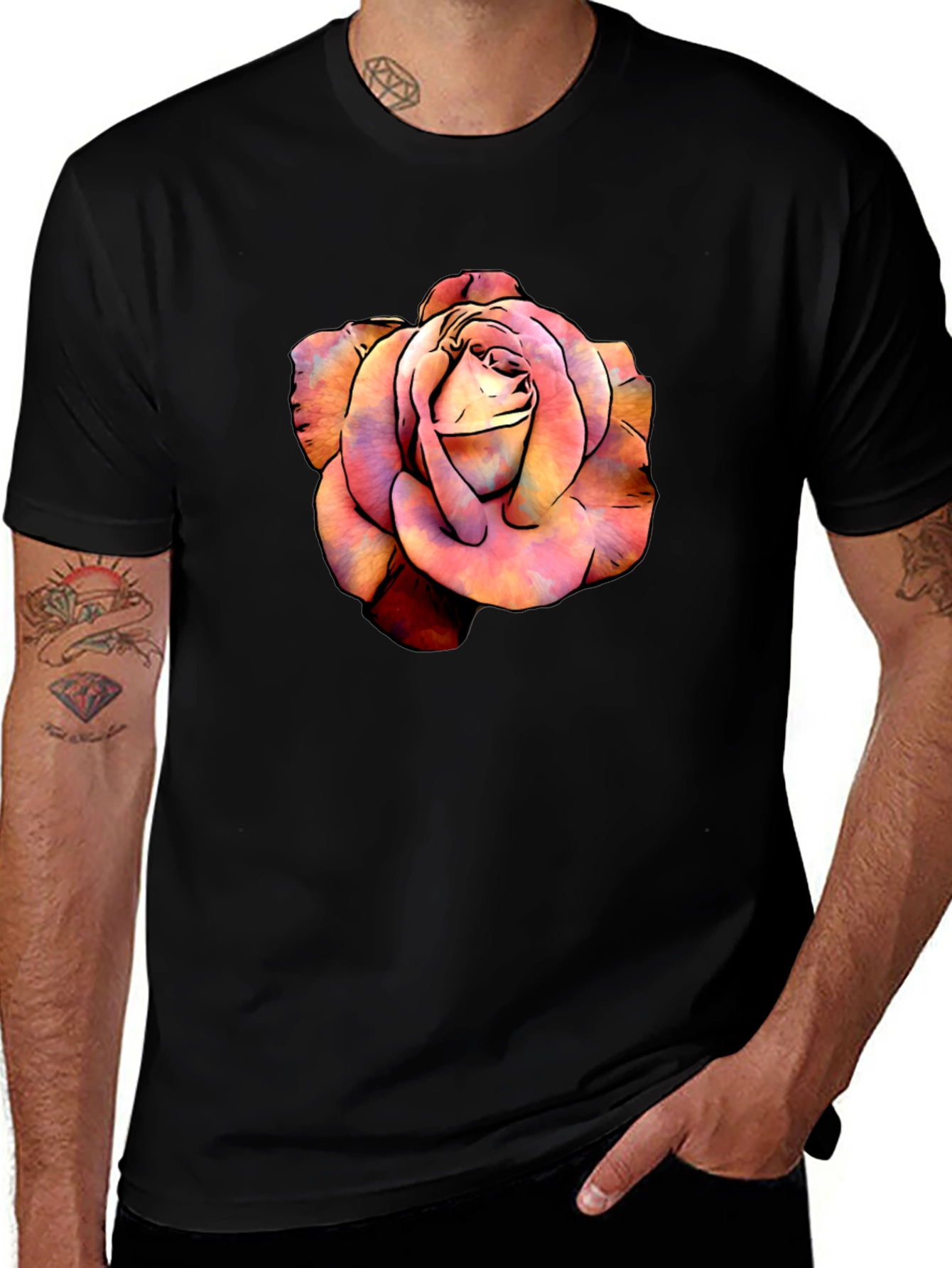 Variant 8 of Rose Graphic Tee - Black Cotton Blend