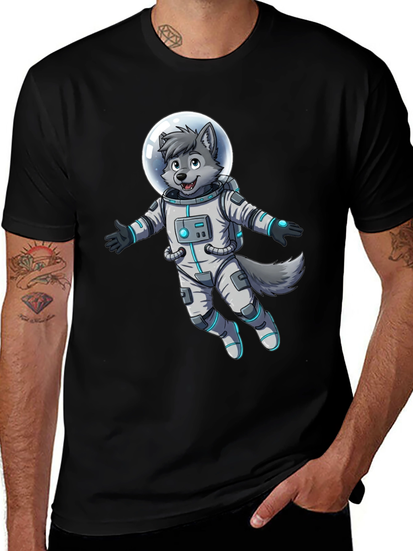 Variant 17 of Wolf Astronaut Graphic Tee - Black