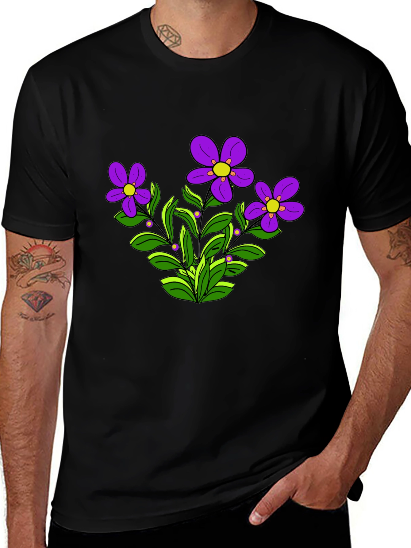 Variant 26 of Floral Graphic T-Shirt - Purple Flowers