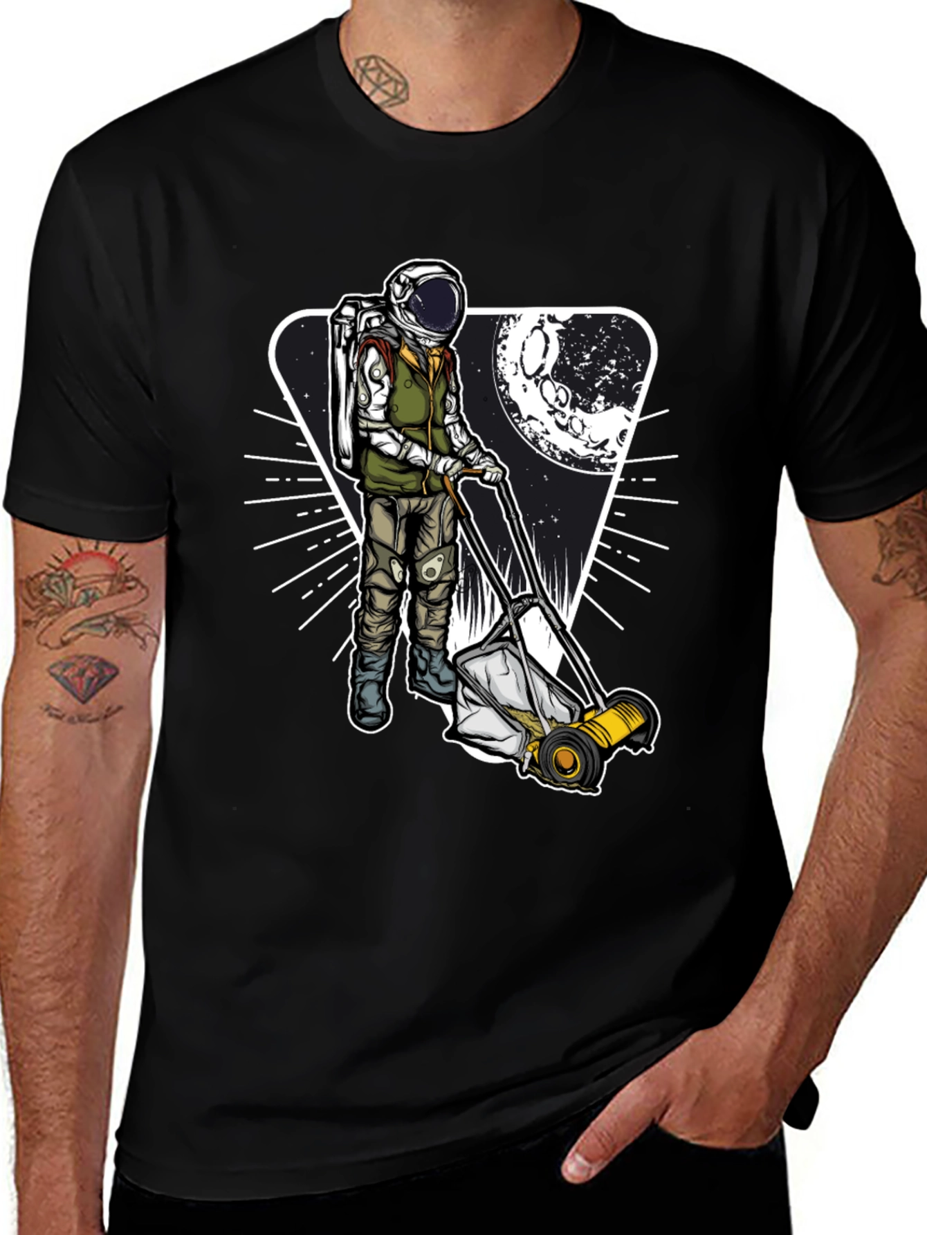 Astronaut Lawn Mowing T-Shirt - Outer Space Gardening Tee