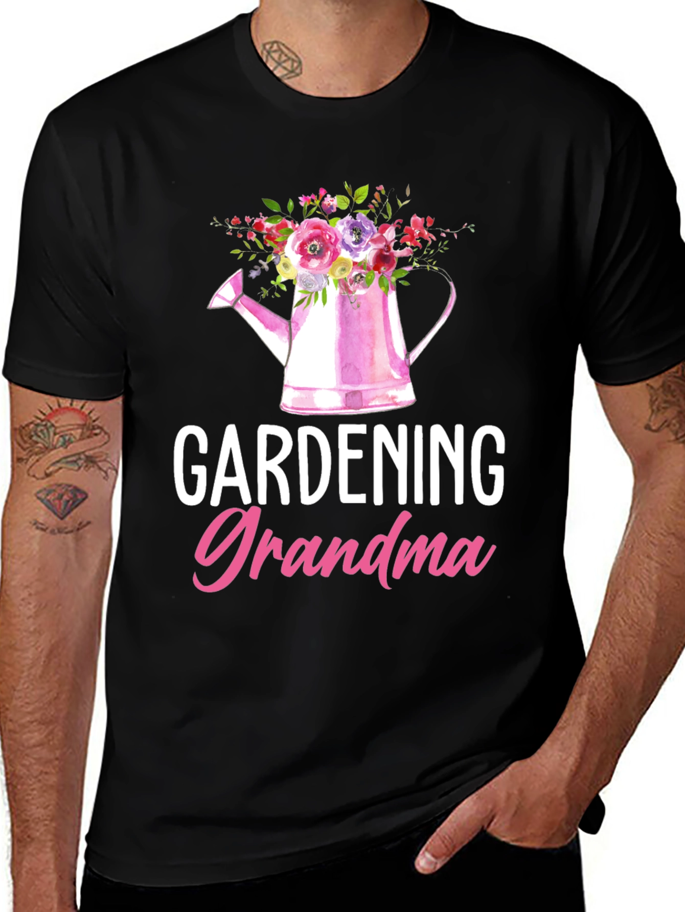 Gardening Grandma T-Shirt - Floral Watering Can Design