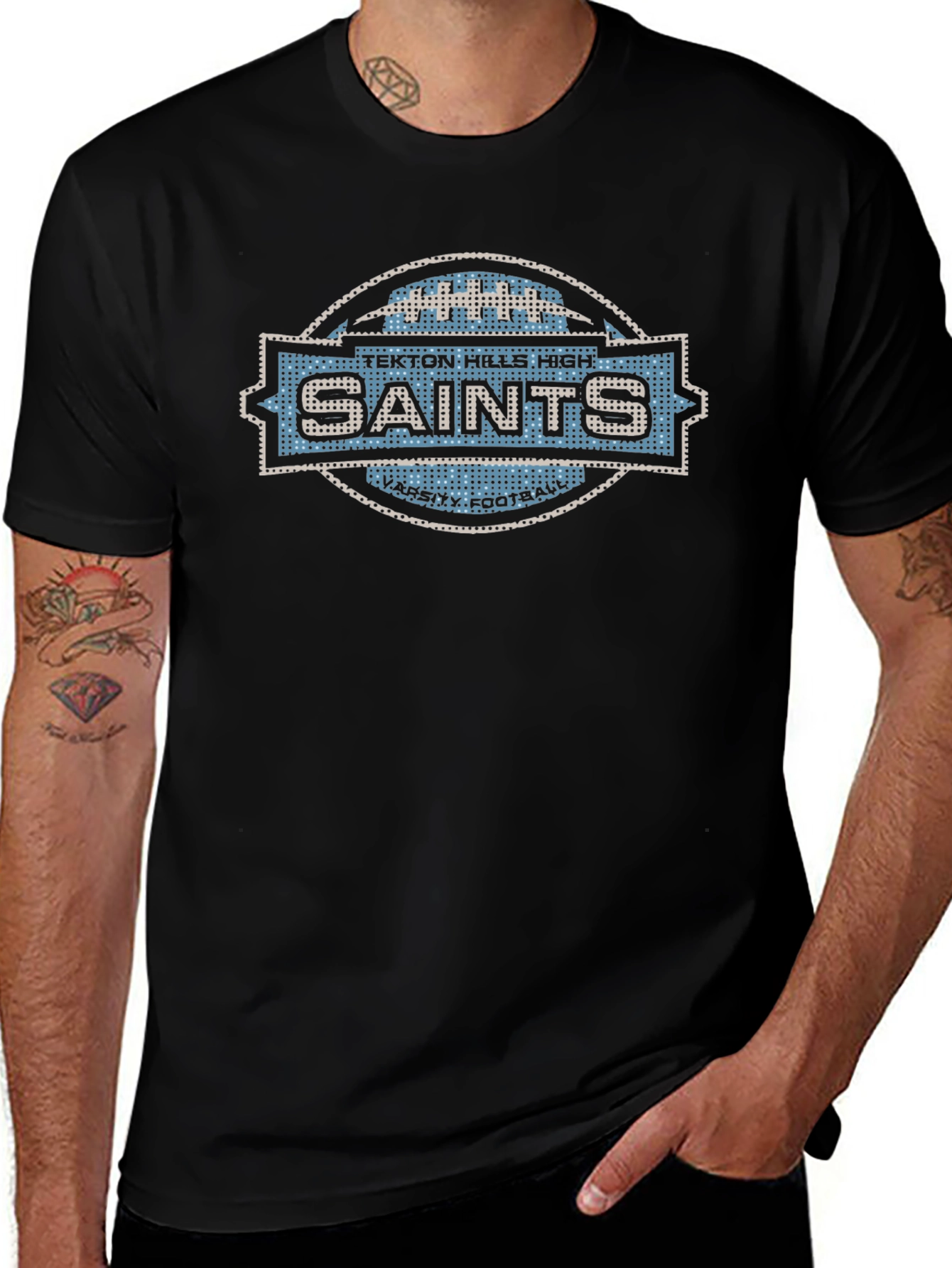 Tekton Hills Saints Varsity Football Black T-Shirt