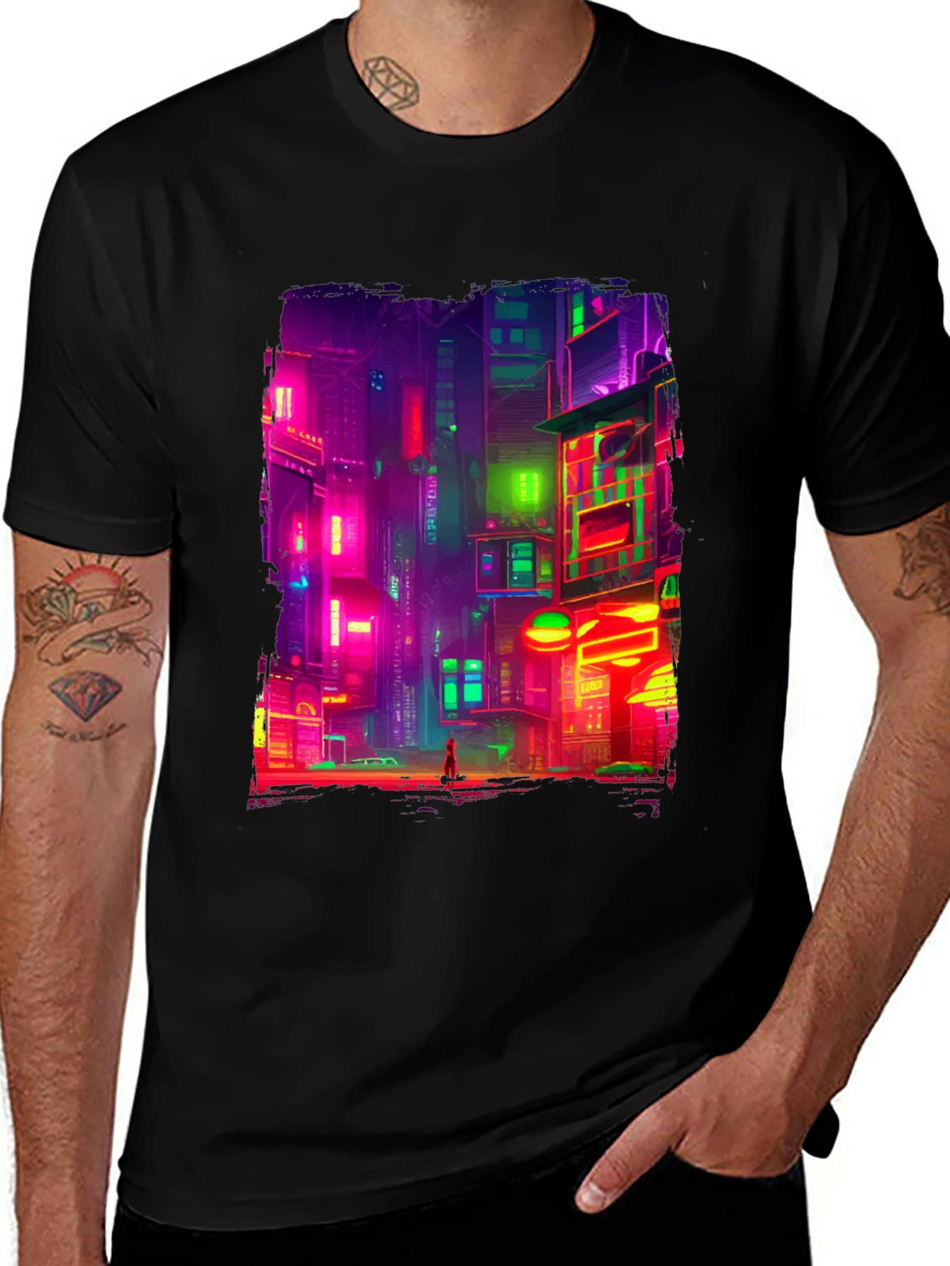 Black Cyberpunk Cityscape Graphic Tee main image