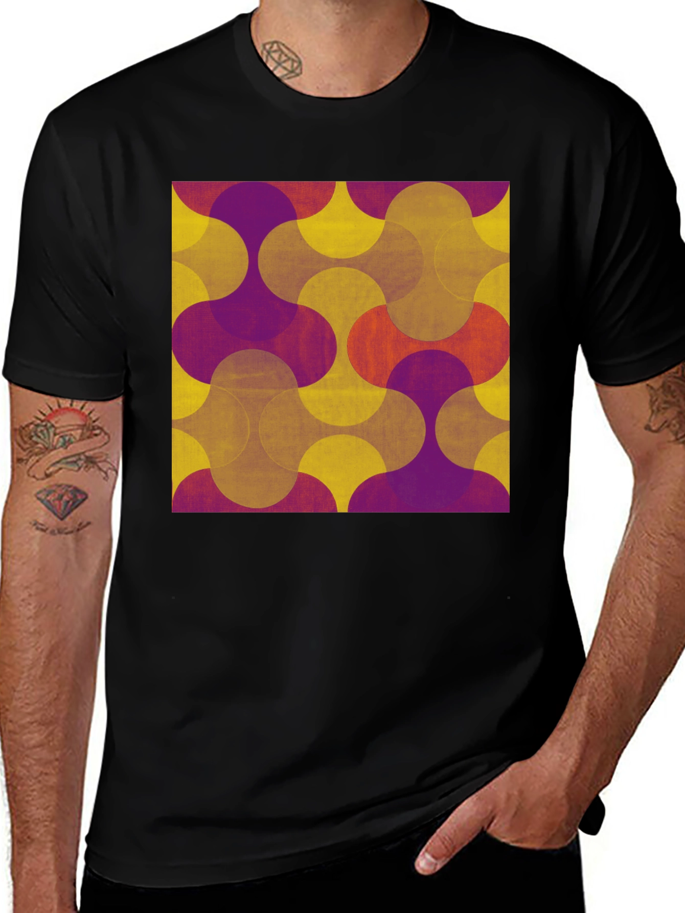 Retro Geometric Print Tee - Black