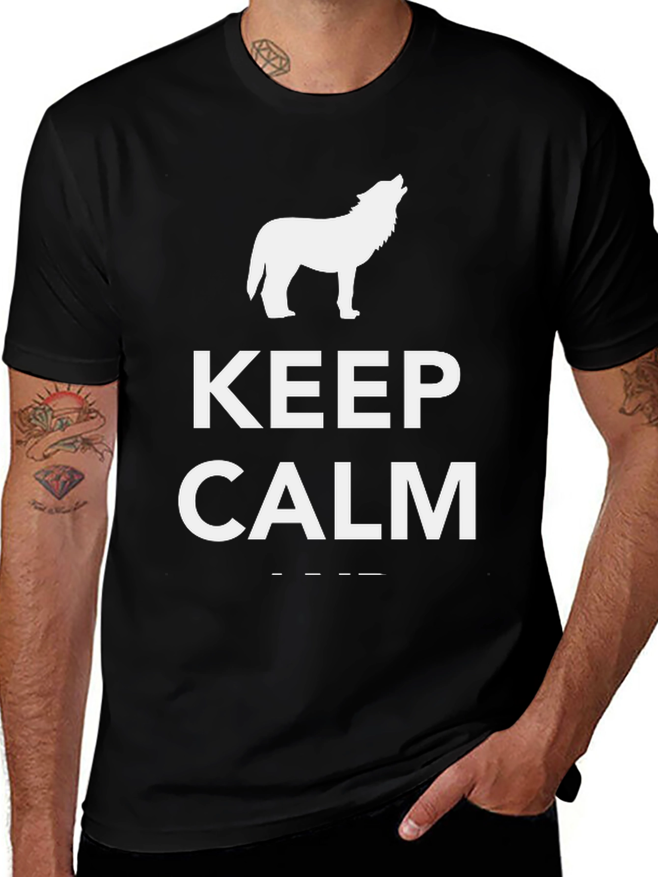 Variant 11 of Keep Calm Wolf T-Shirt - Black Tee