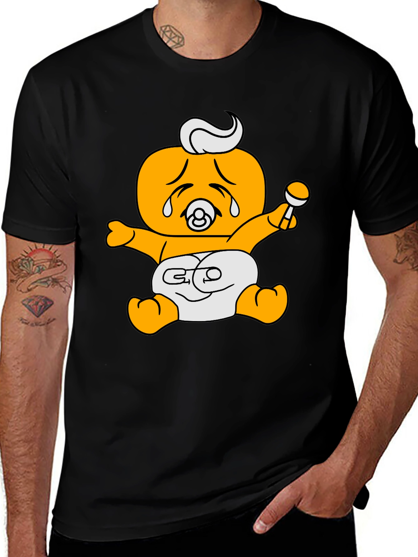 Variant 19 of Funny Crying Baby Cartoon Graphic Black T-Shirt