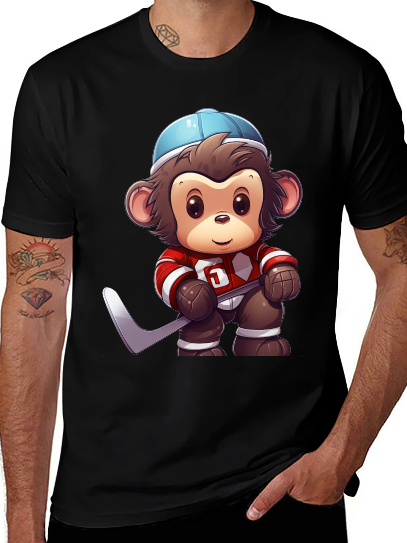 Variant 29 of Monkey Hockey Player Graphic T-Shirt