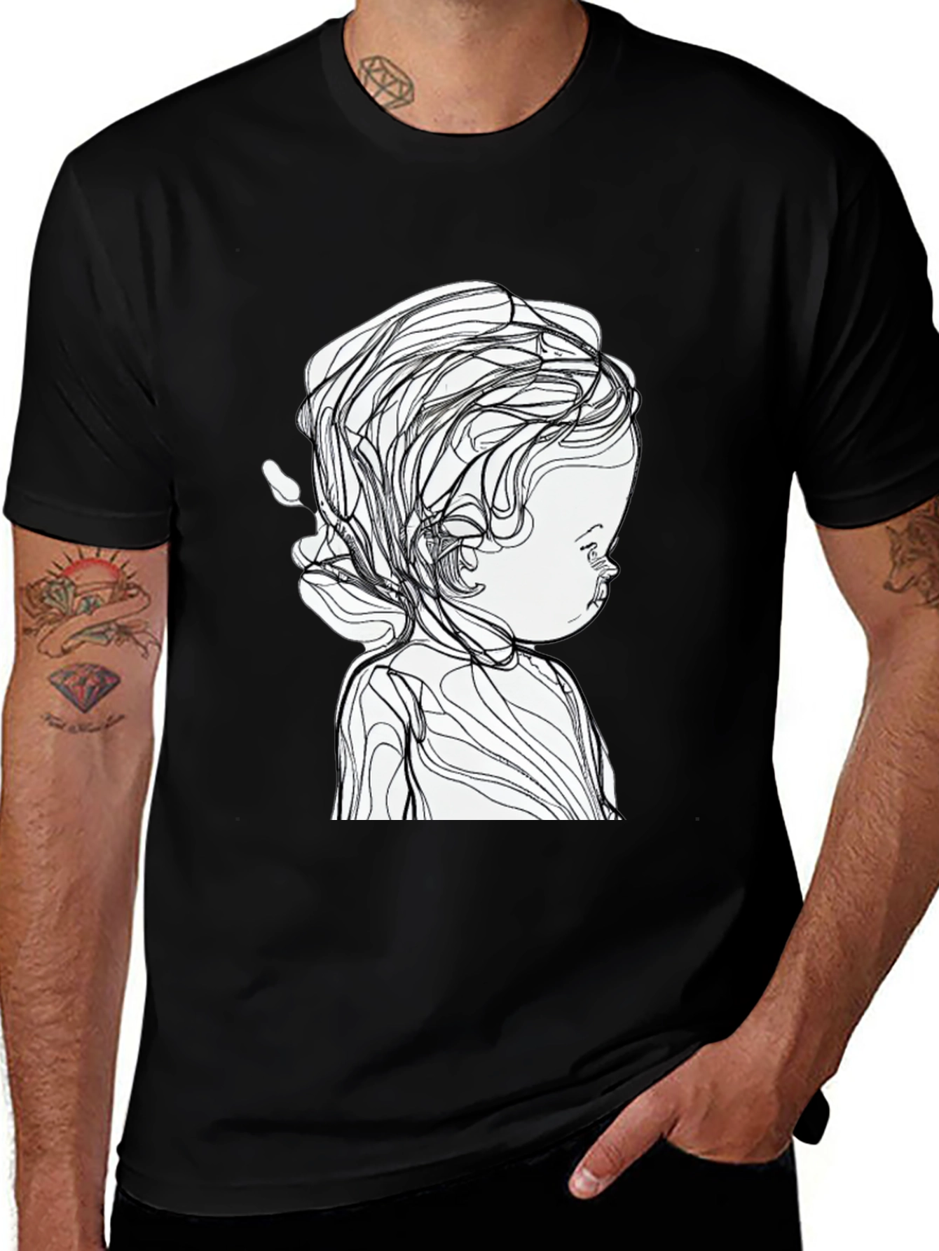 Abstract Baby Line Art Black T-Shirt