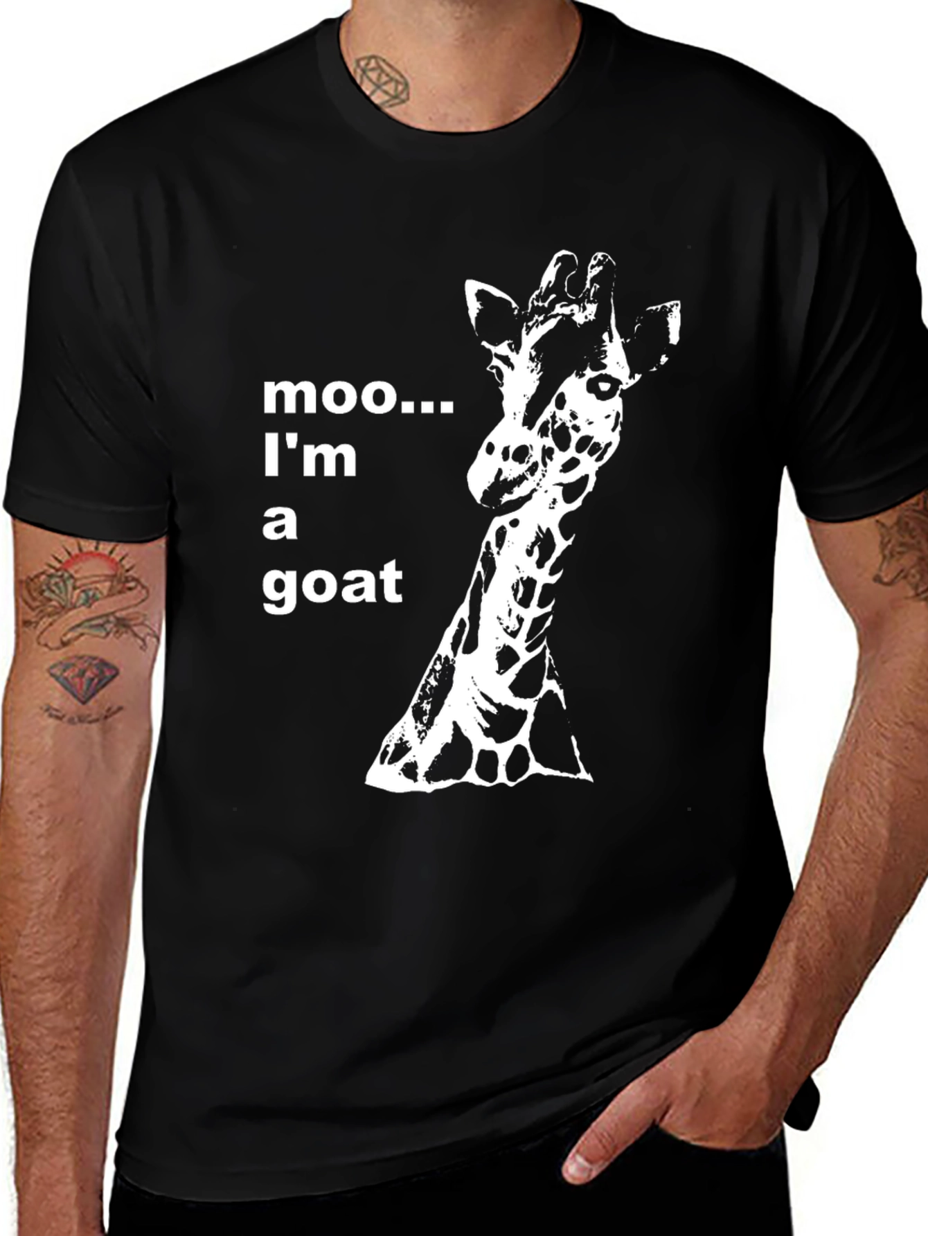 Variant 12 of Funny Giraffe T-Shirt - Moo I'm a Goat Black Tee