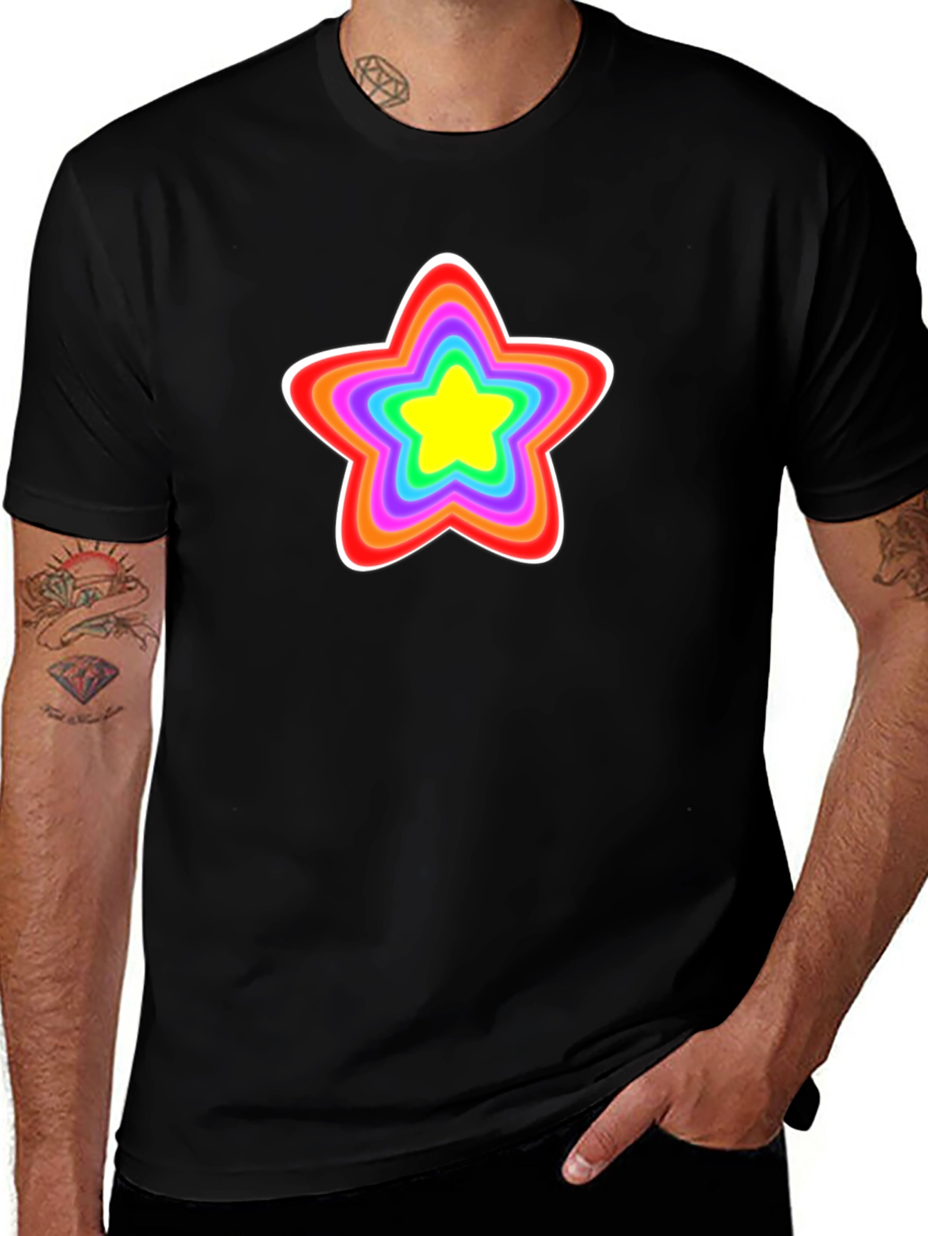Variant 5 of Rainbow Star Graphic Black T-Shirt