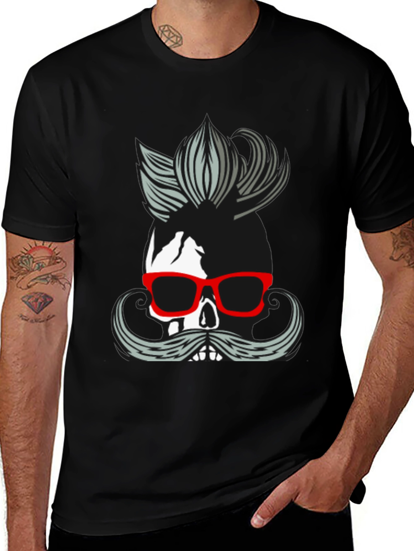 Variant 18 of Skull with Mustache & Glasses T-Shirt