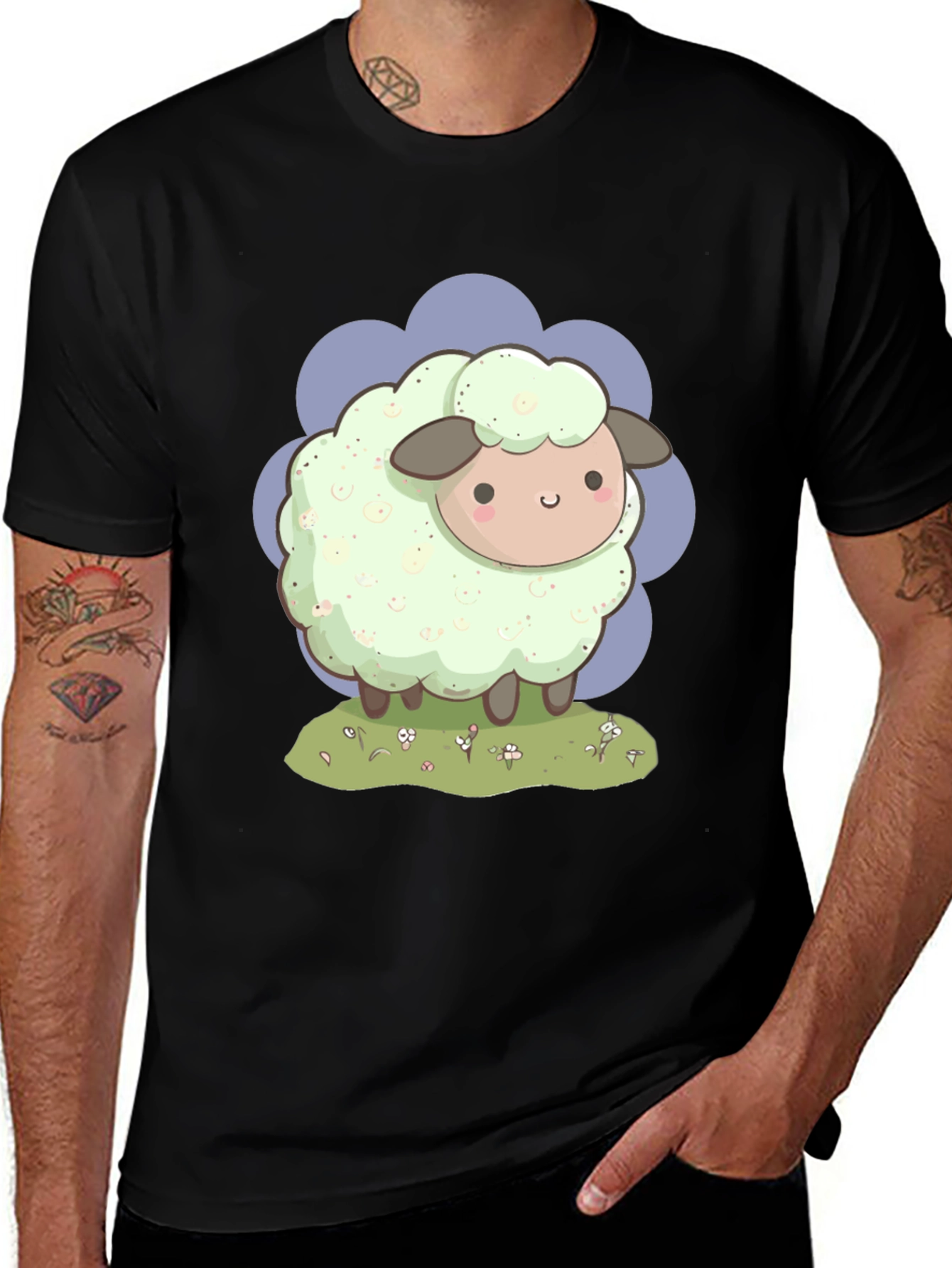Variant 24 of Cute Sheep Graphic T-Shirt - Unisex Black Tee