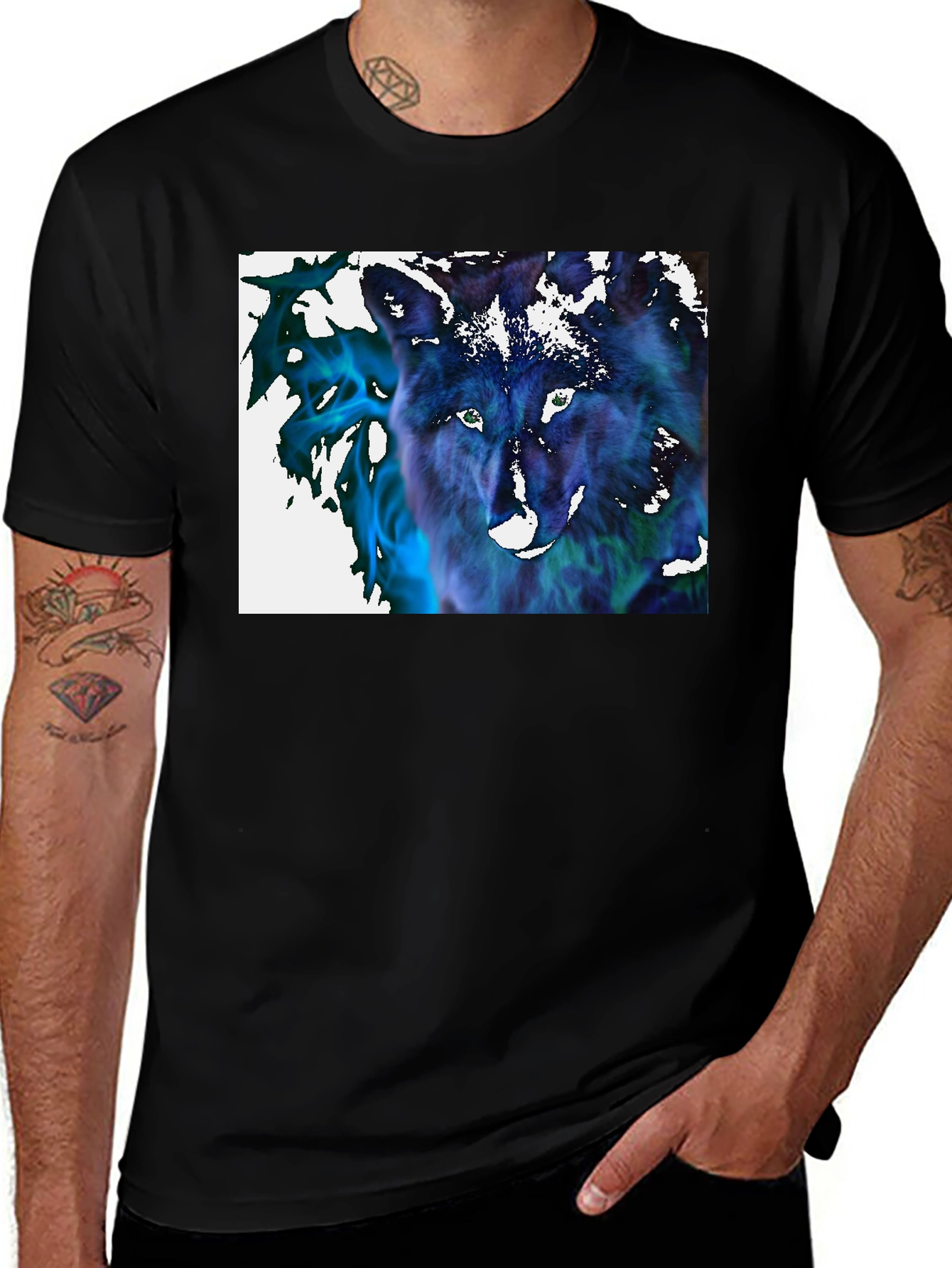 Variant 13 of Blue Wolf Graphic Black T-Shirt