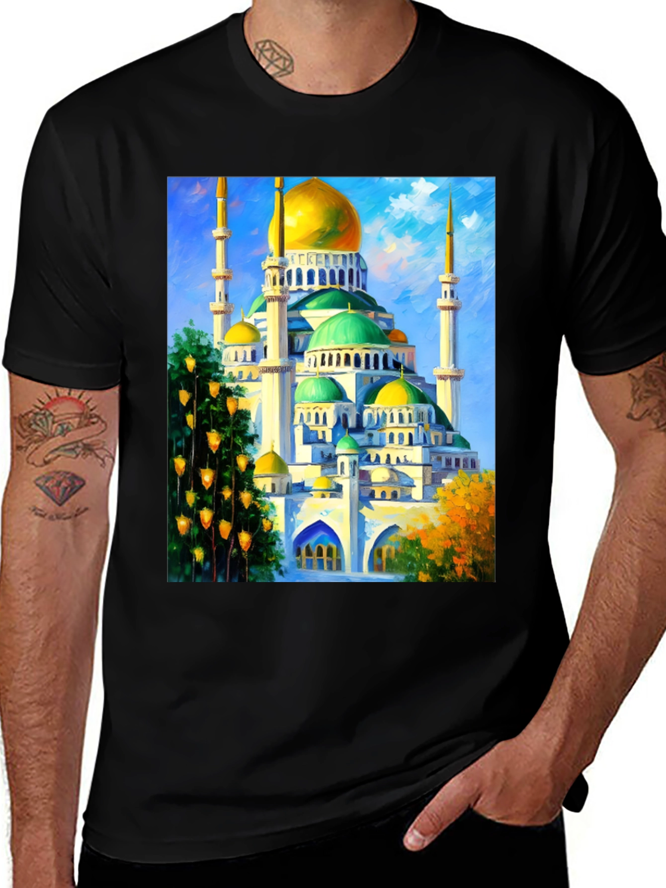 Variant 7 of Mosque Painting Graphic Tee - Artistic Islamic Architecture Shirt
