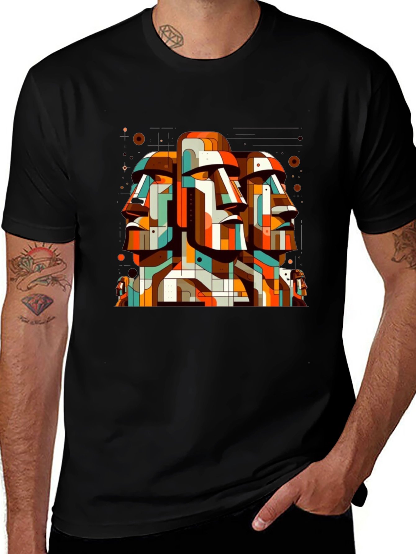 Variant 27 of Moai Head Geometric Art Graphic Tee