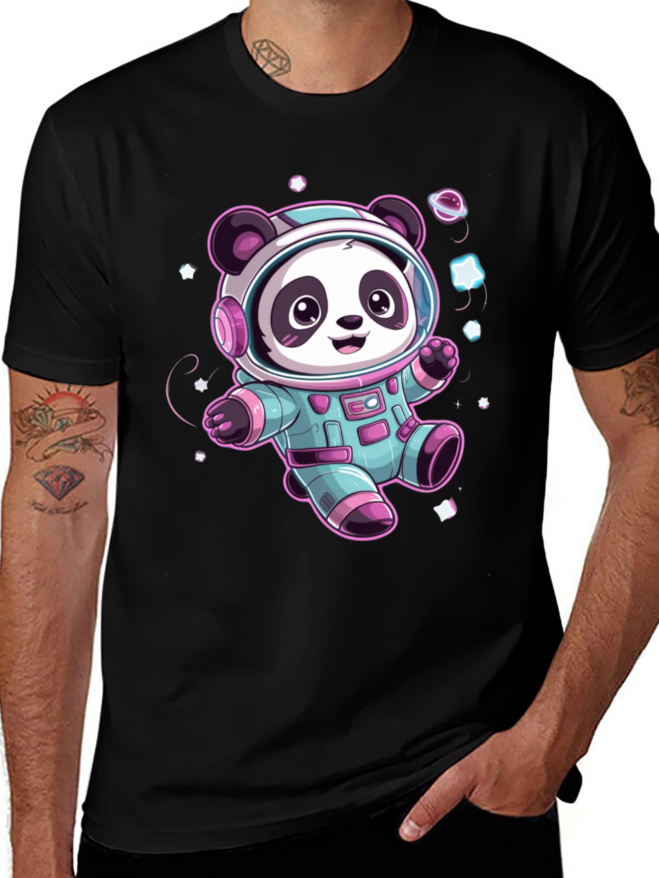 Variant 4 of Astronaut Panda Black T-Shirt