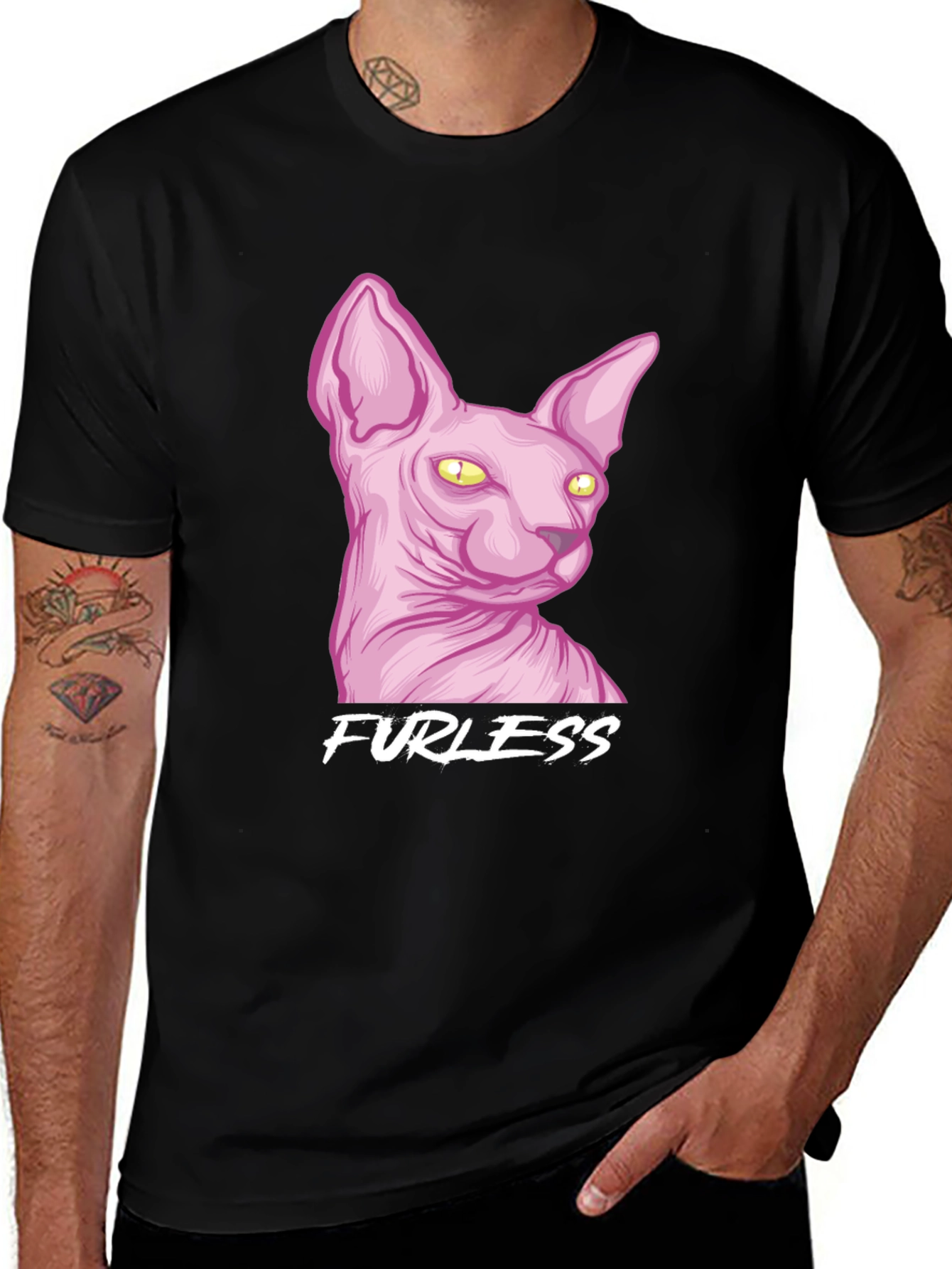 Variant 9 of Furless Cat Graphic Tee - Black Cotton T-Shirt