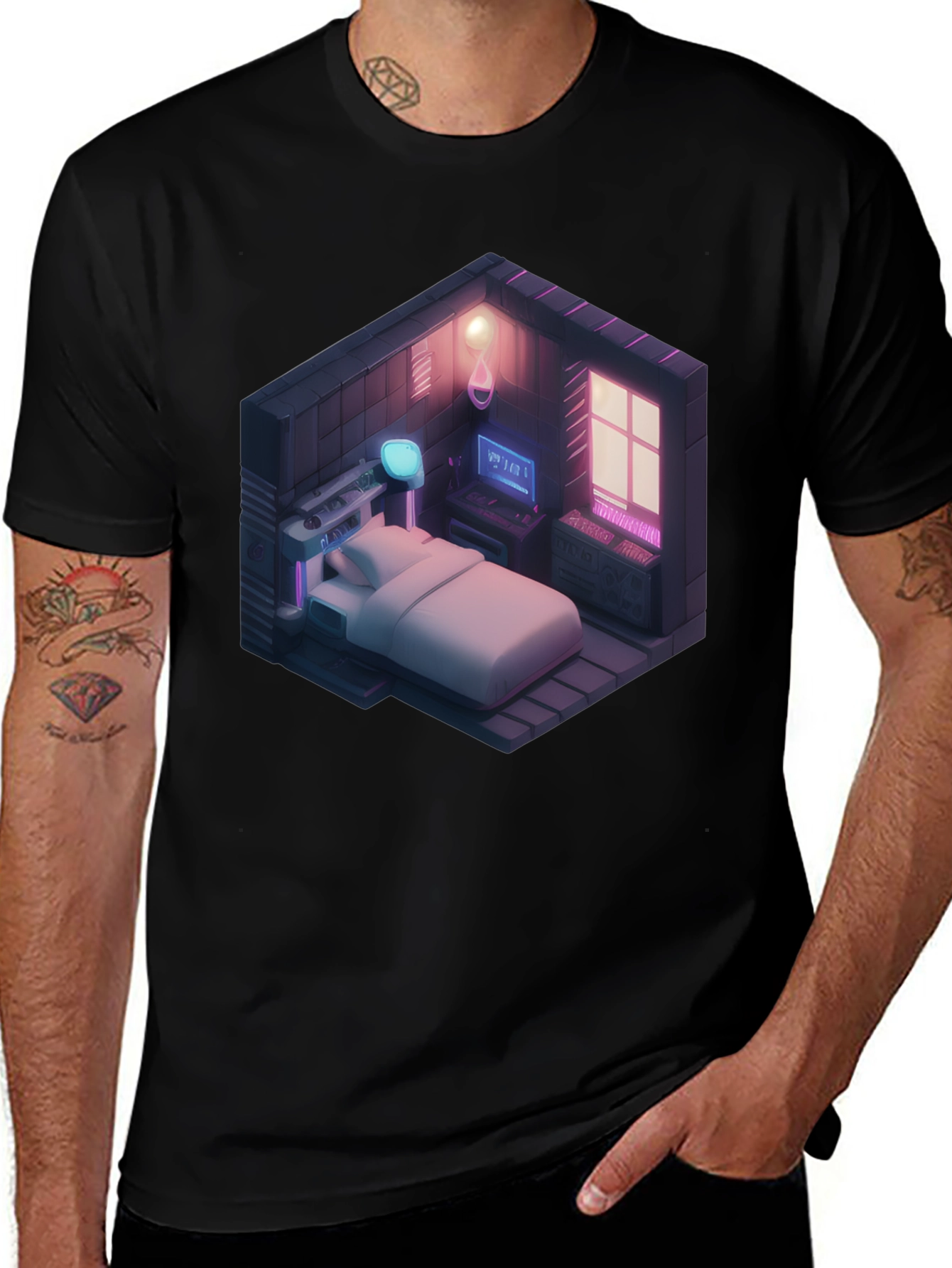 Isometric Gaming Room T-Shirt - Black