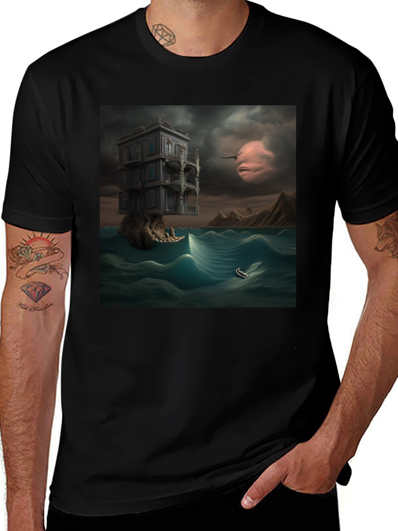 Variant 9 of Surreal Floating House Graphic T-Shirt