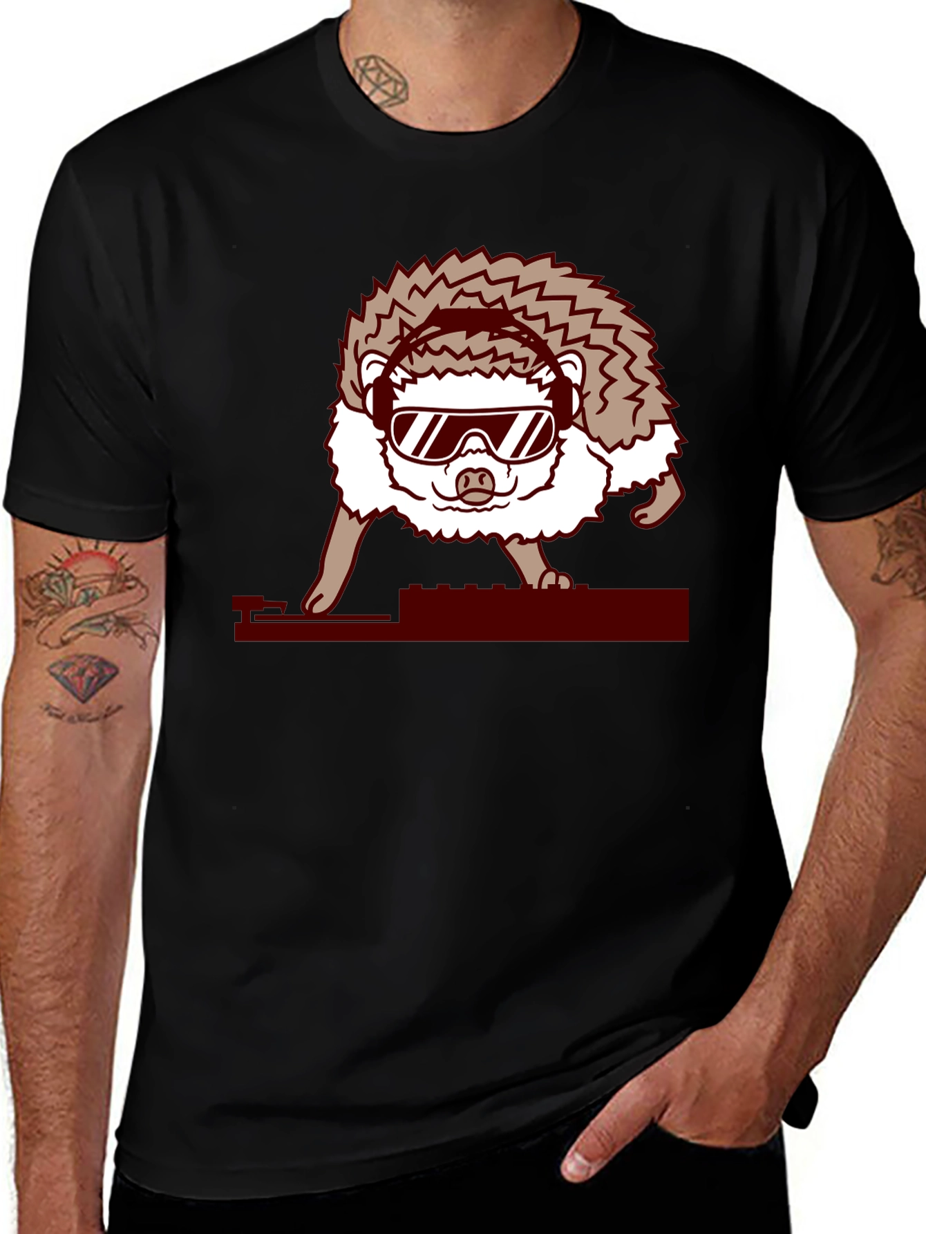 Variant 12 of DJ Hedgehog Graphic Tee - Cool Animal T-Shirt