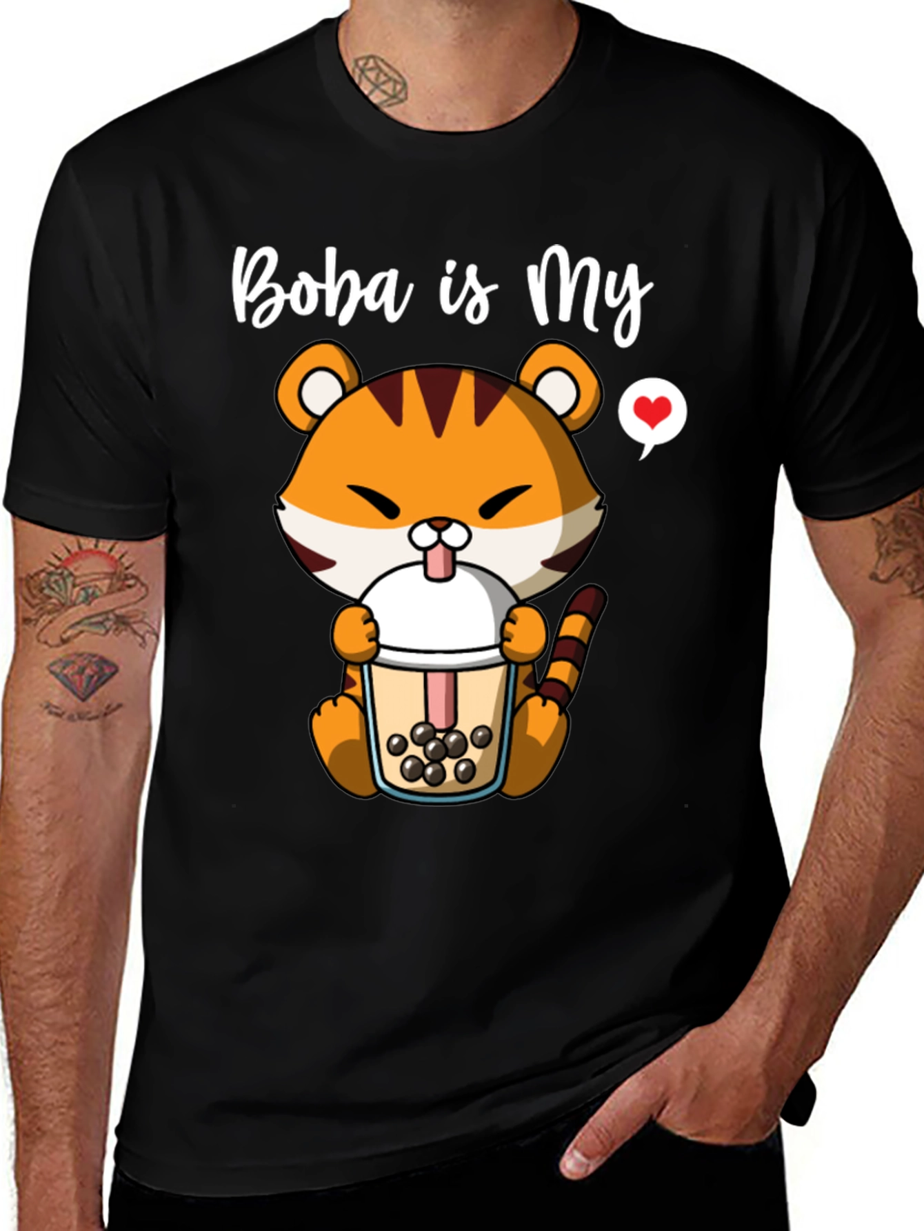 Variant 28 of Boba is My Love T-Shirt - Cute Tiger Boba Tea Design