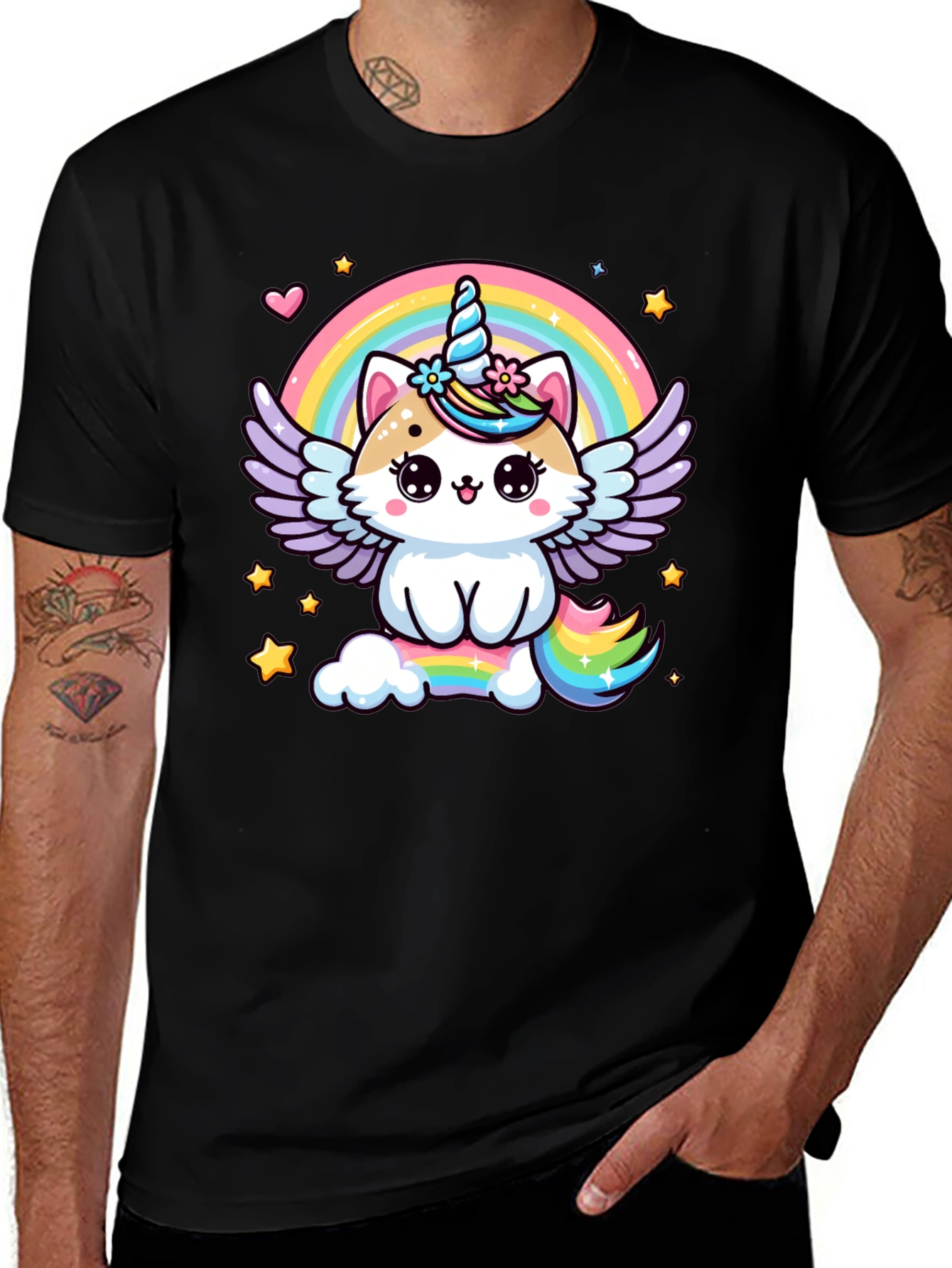 Black Unicorn Cat Rainbow T-Shirt main image