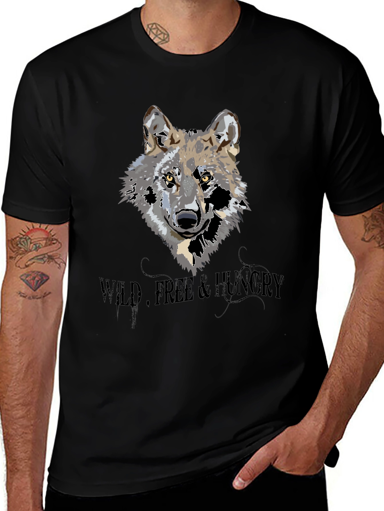 Variant 17 of Wild Wolf Graphic Print Black T-Shirt