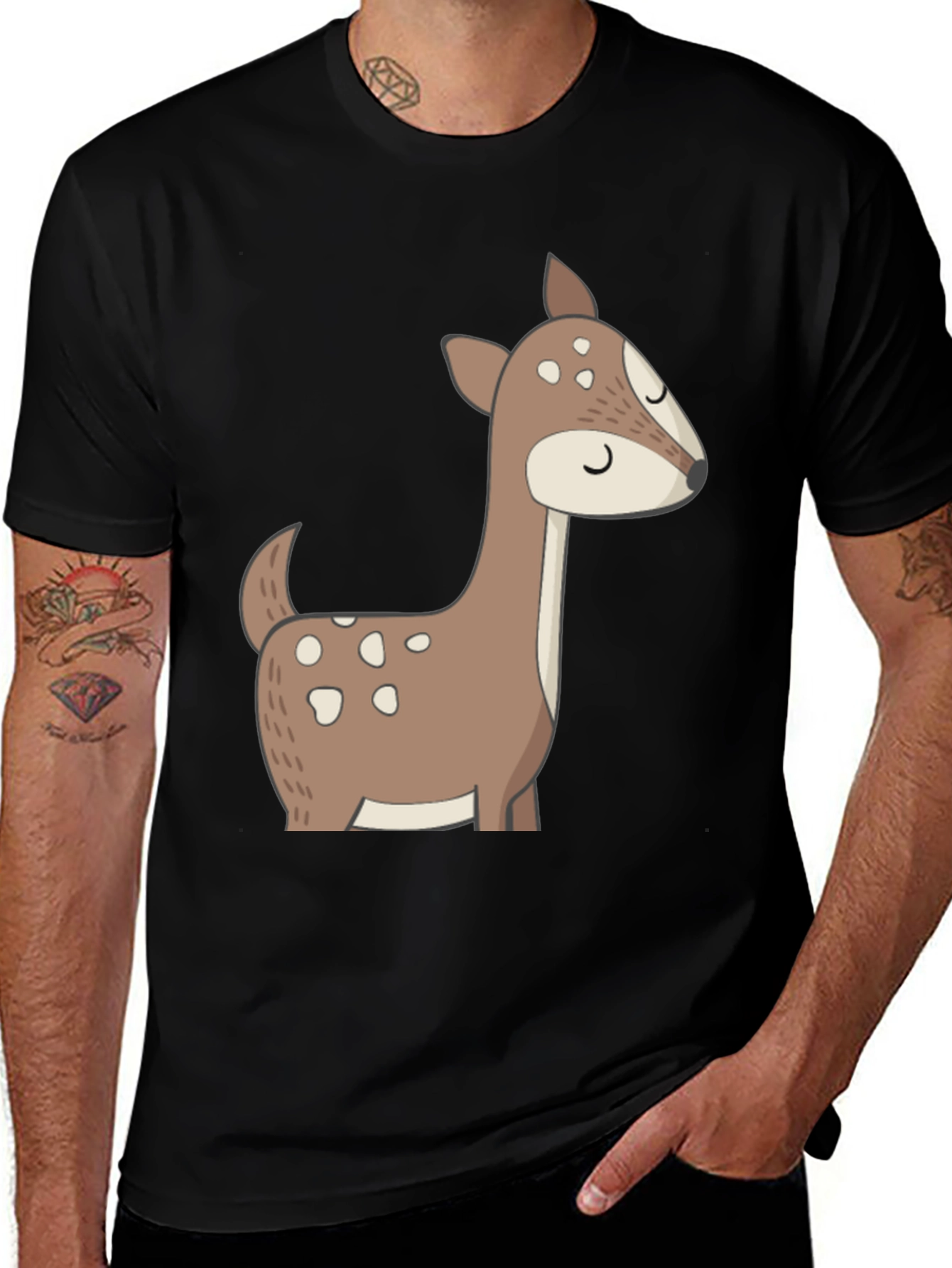 Variant 18 of Cute Deer Graphic Tee - Black T-Shirt