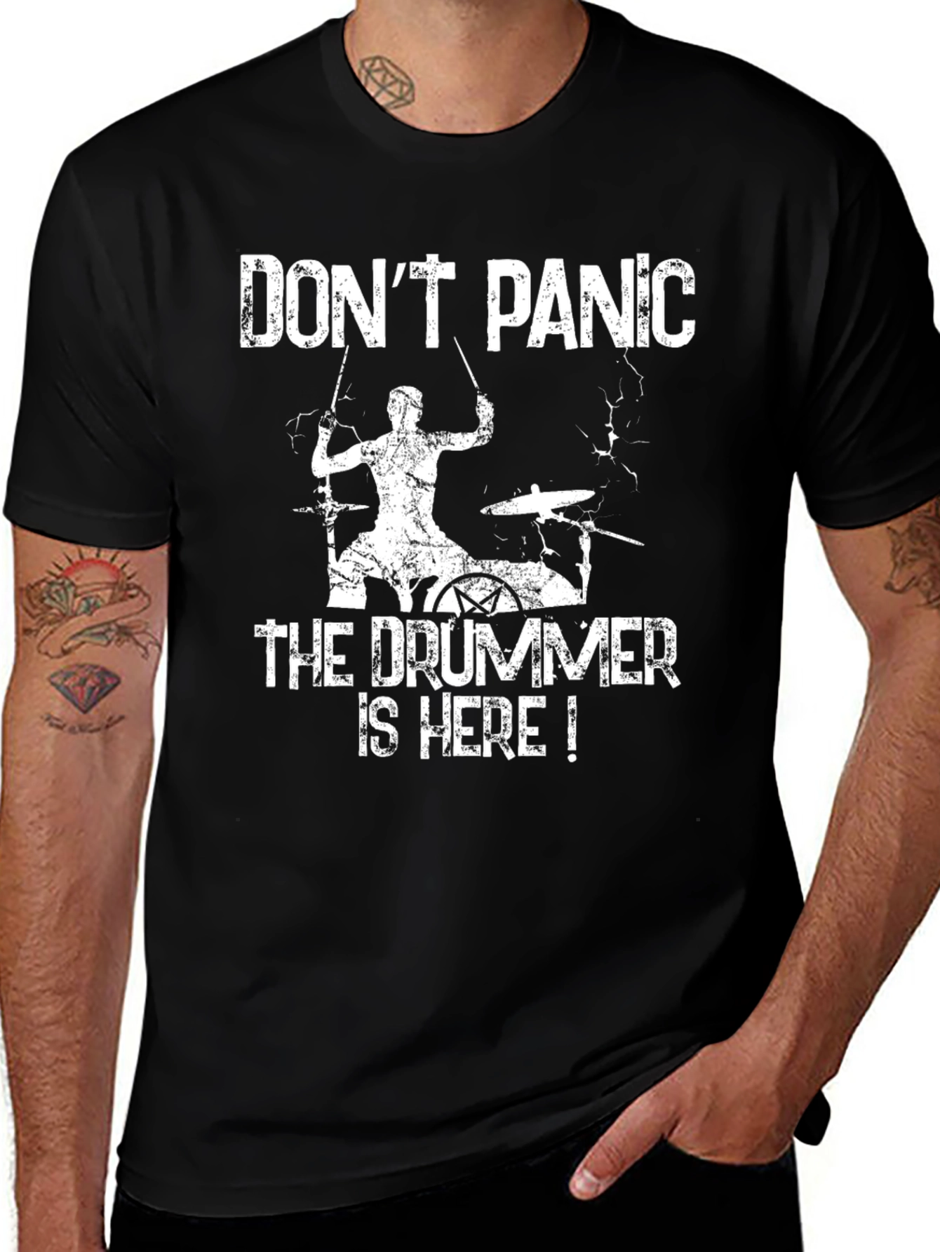 Variant 14 of Don't Panic Drummer T-Shirt - Funny Musician Tee