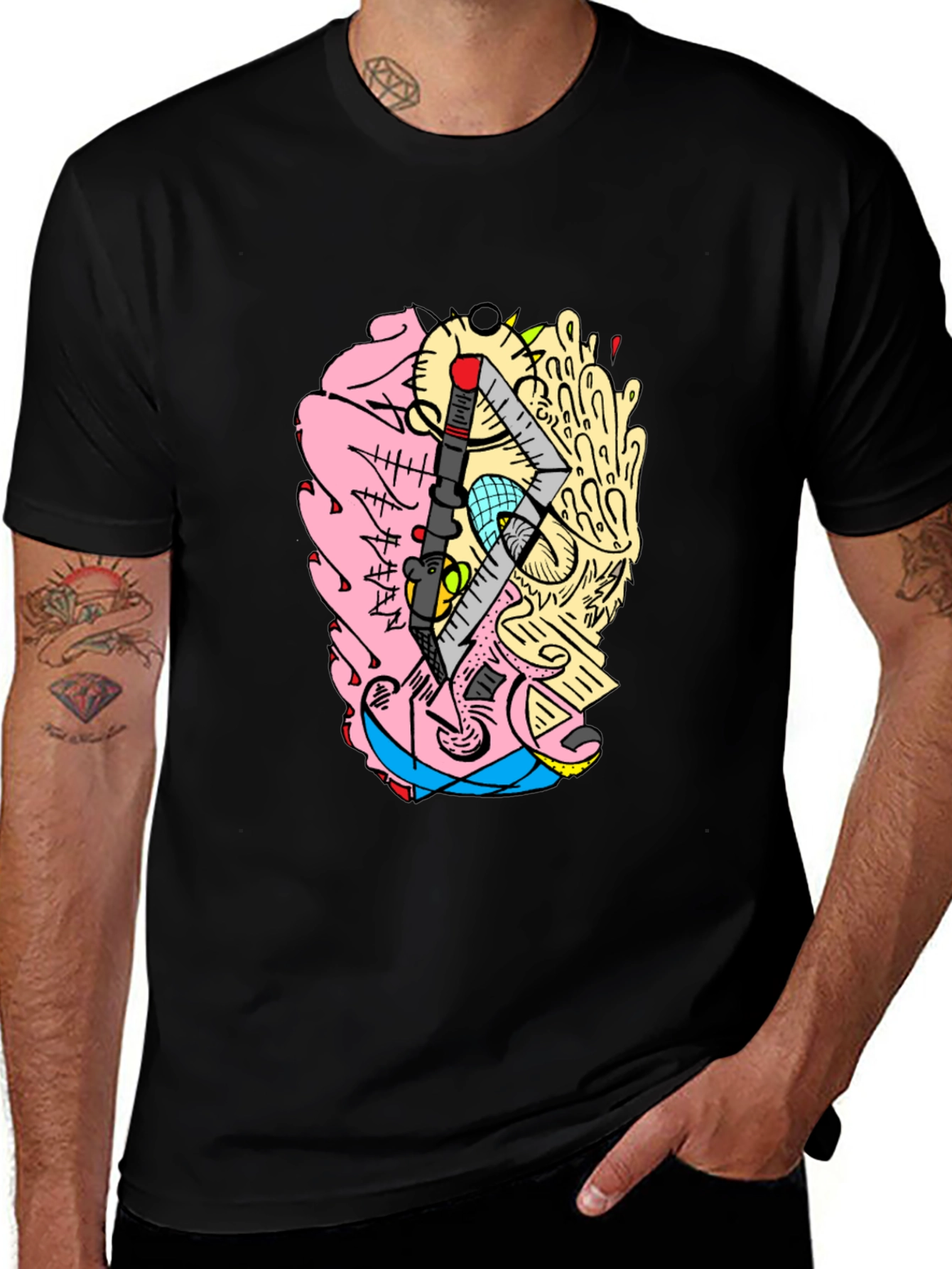 Variant 25 of Abstract Brain Graphic Tee - Quirky Black T-Shirt