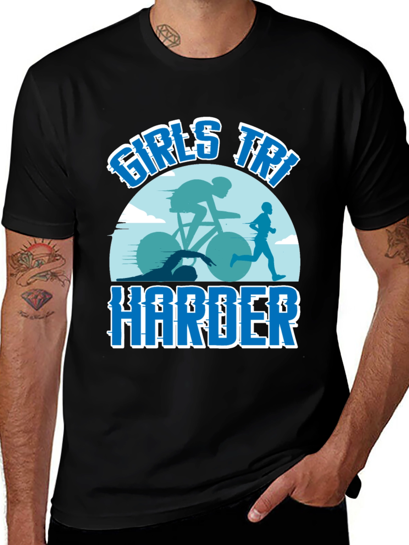 Variant 17 of Girls Tri Harder T-Shirt Triathlon Tee