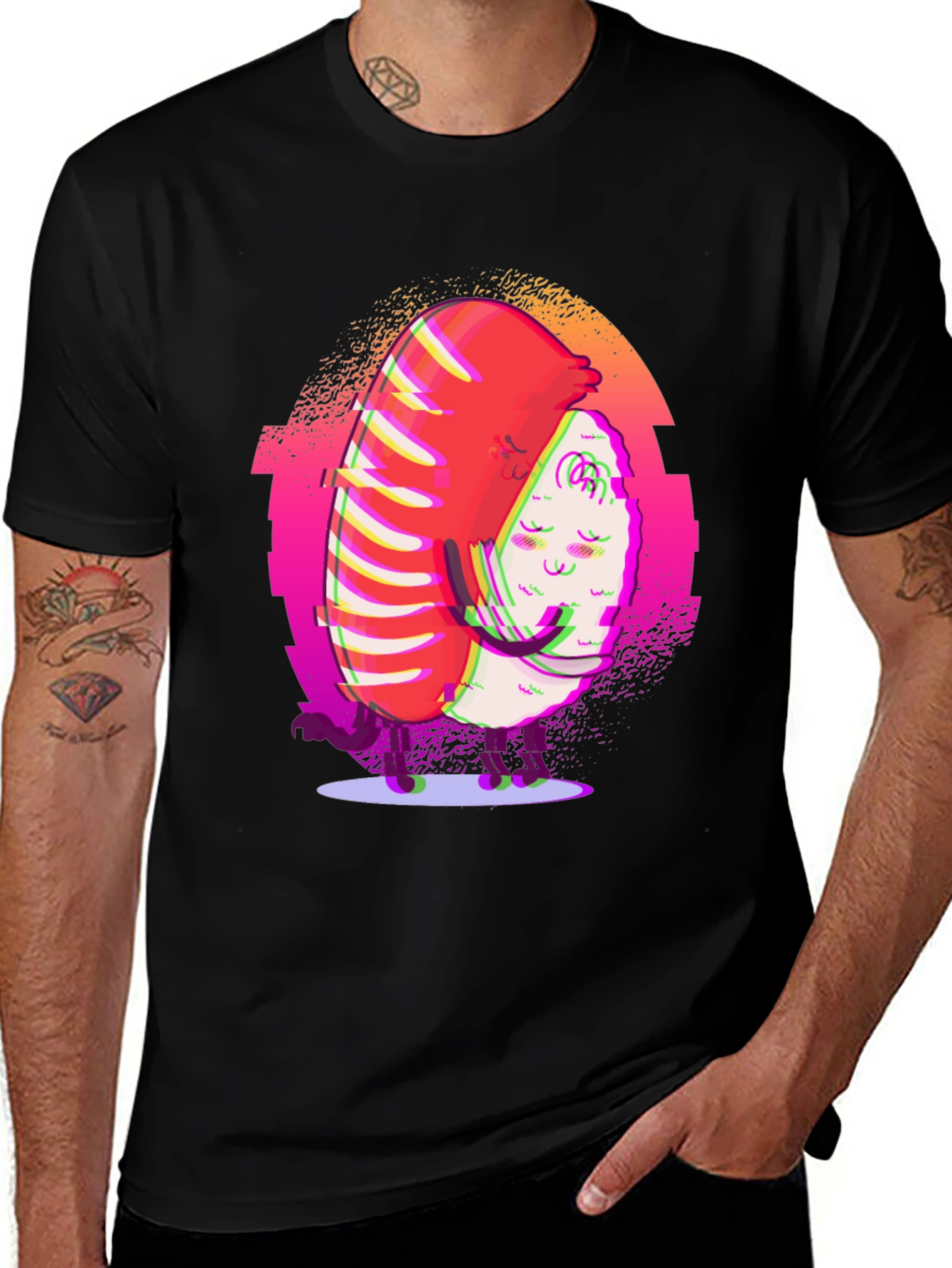 Variant 15 of Sushi Hug Black T-Shirt - Cute Foodie Tee