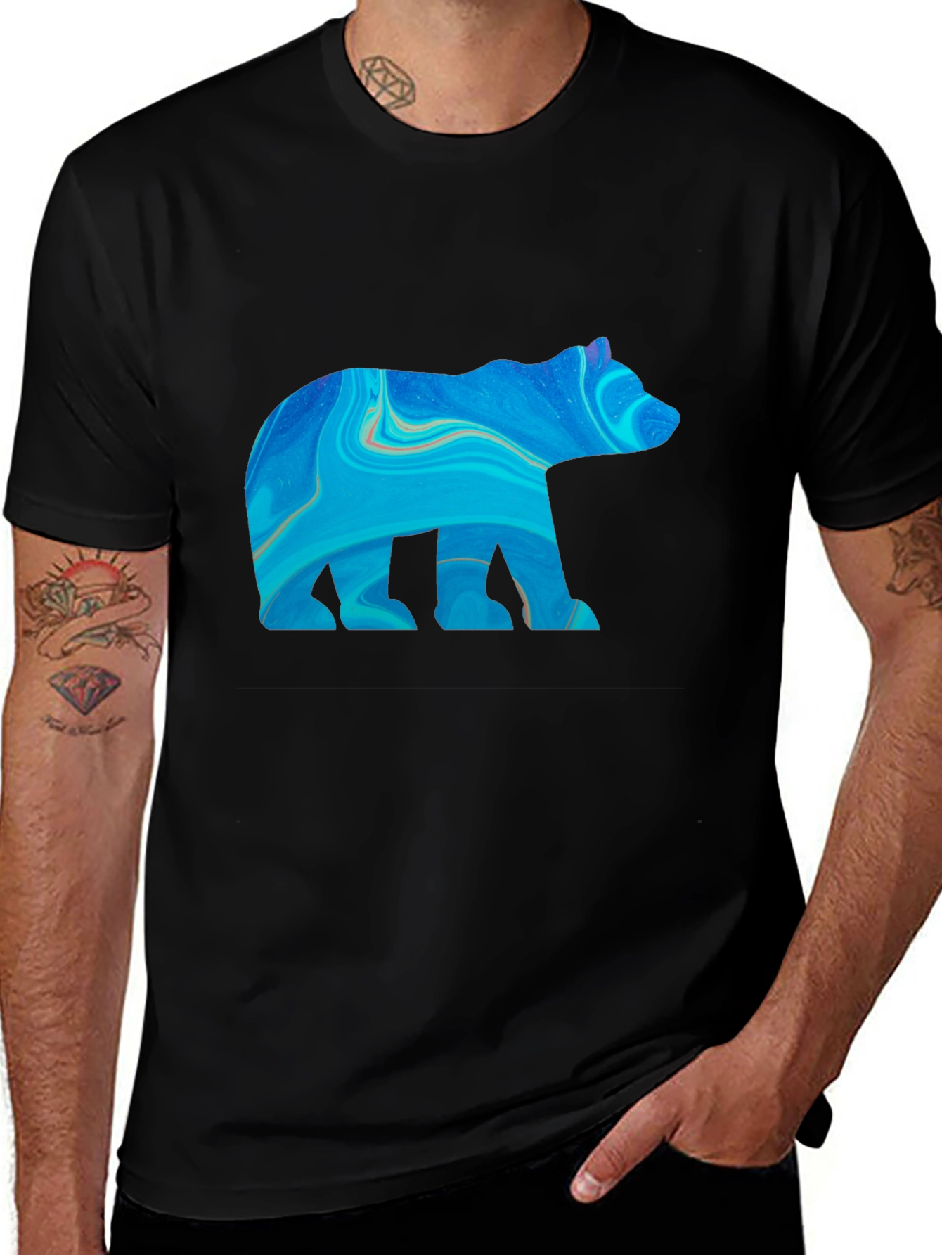 Variant 2 of Abstract Bear Graphic Print Black T-Shirt
